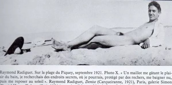 [1920s] French writer Raymond Radiguet (1903-1923) naked on beach