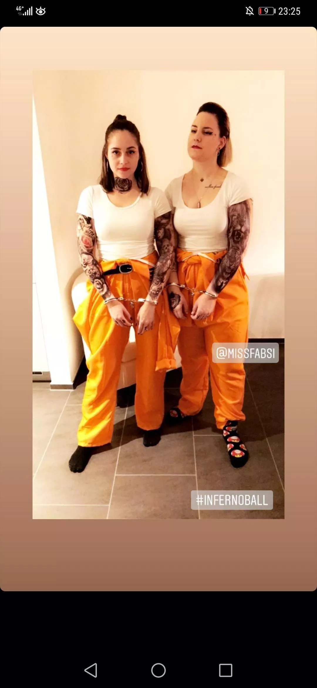 2 girls going to a party in cuffs