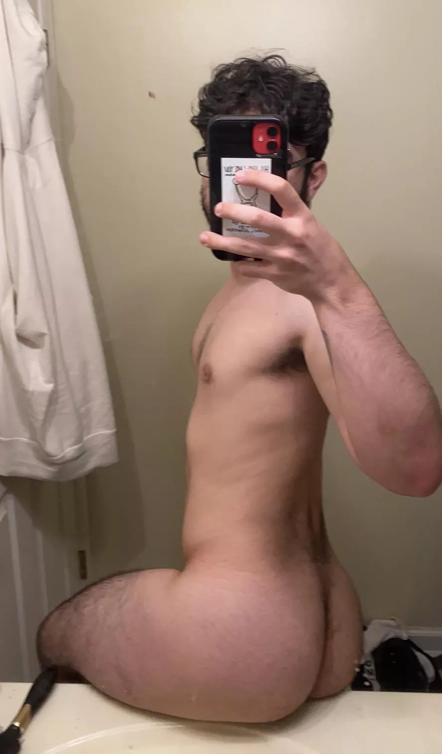 [20] mind if I sit on your bathroom sink?