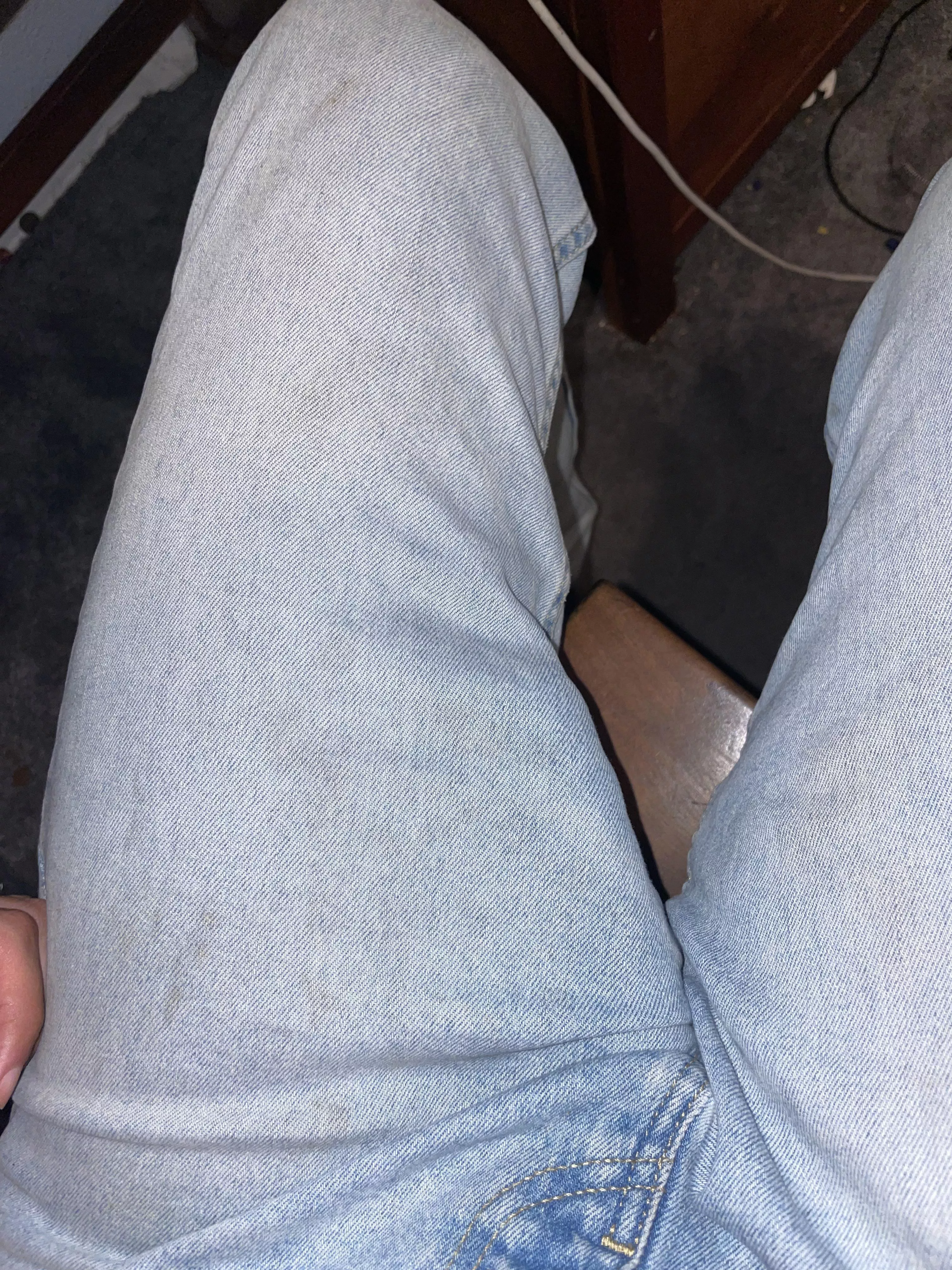 21 m hard with my thick cock in the jeans i freeballed all day in