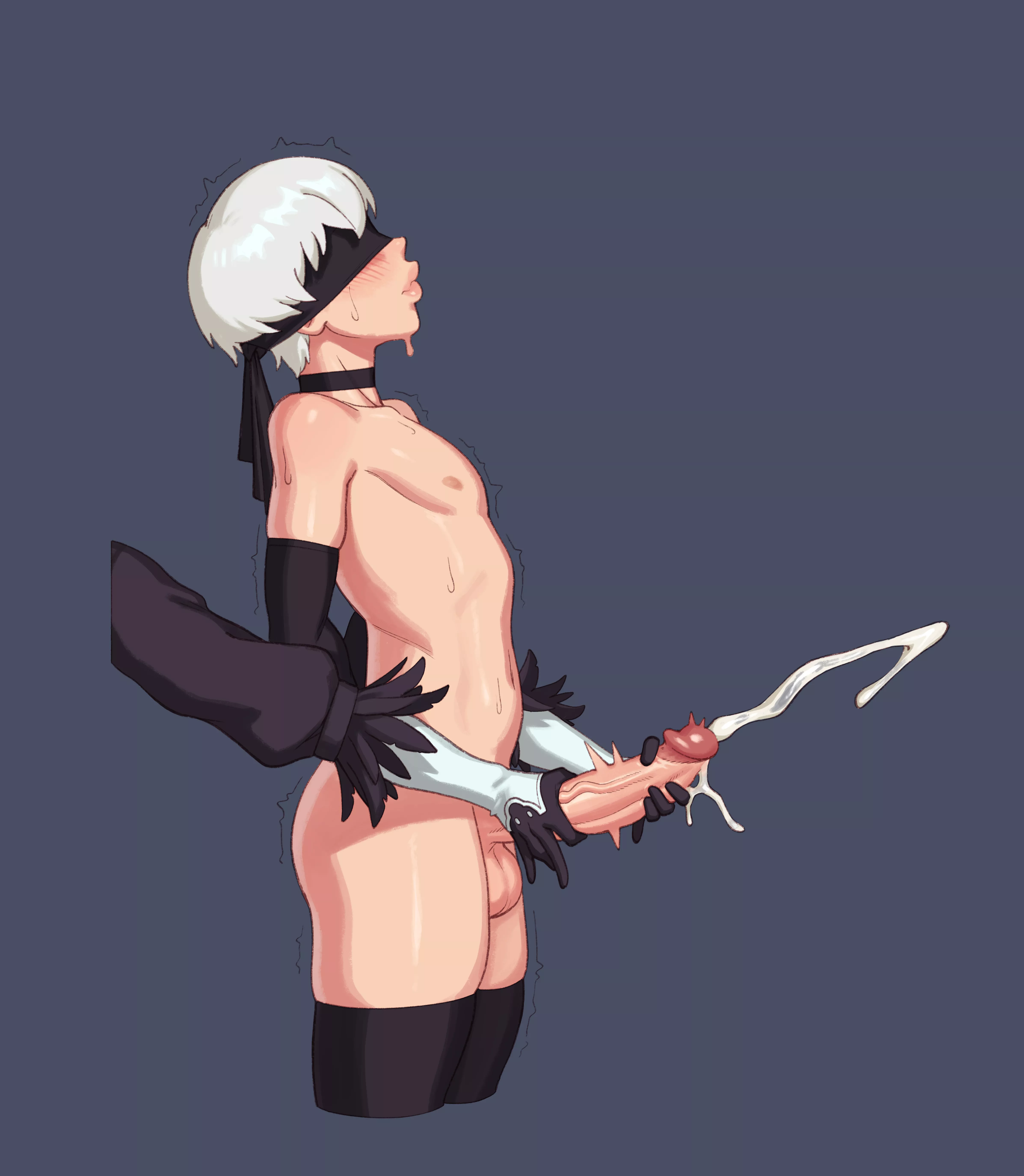 2B jerking 9S off with his hands behind back by Rizdraws