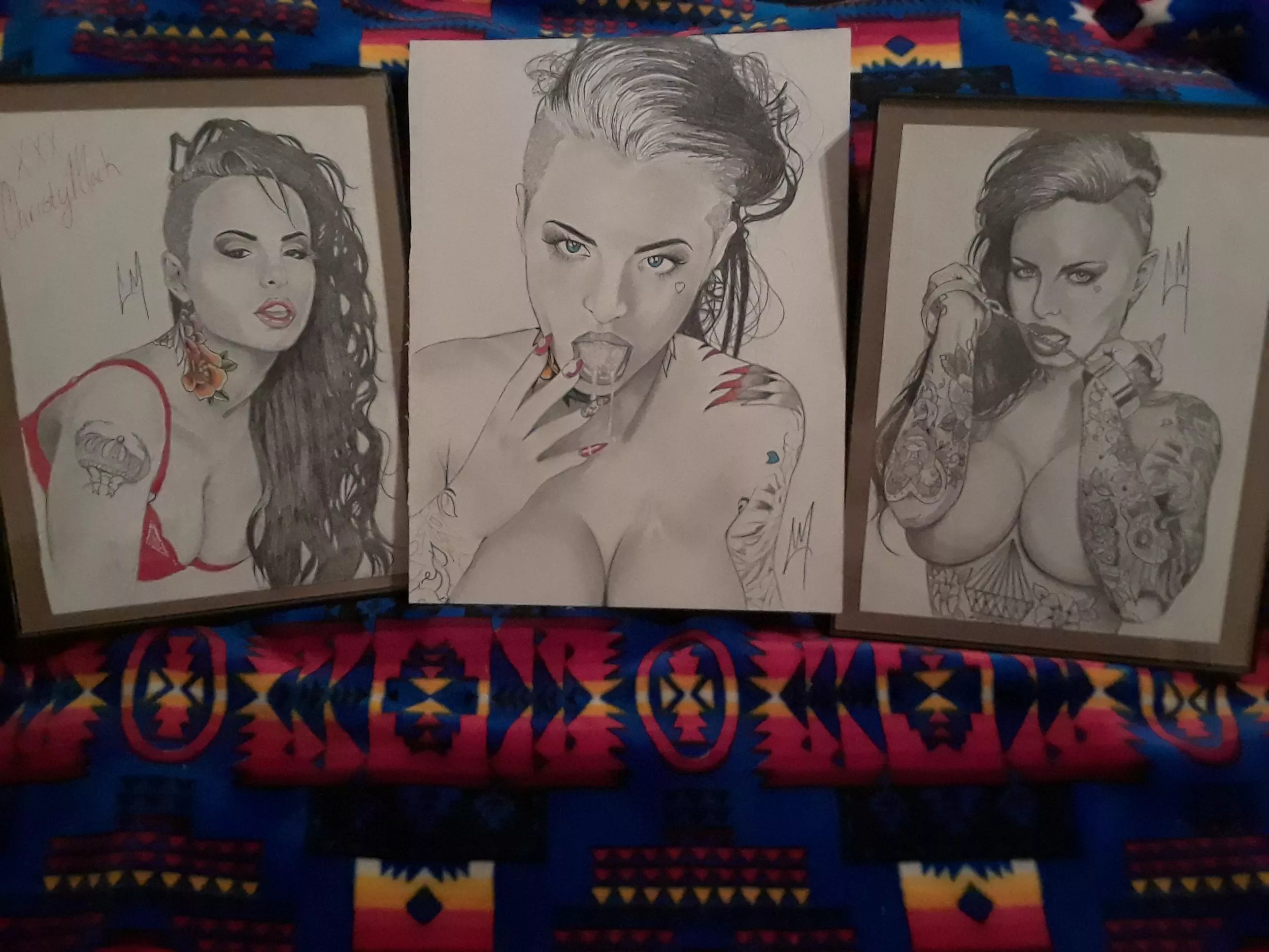 3 portraits of christy mack and no the one on the left is not signed I just put her name on that one in red thought it was a nice touch