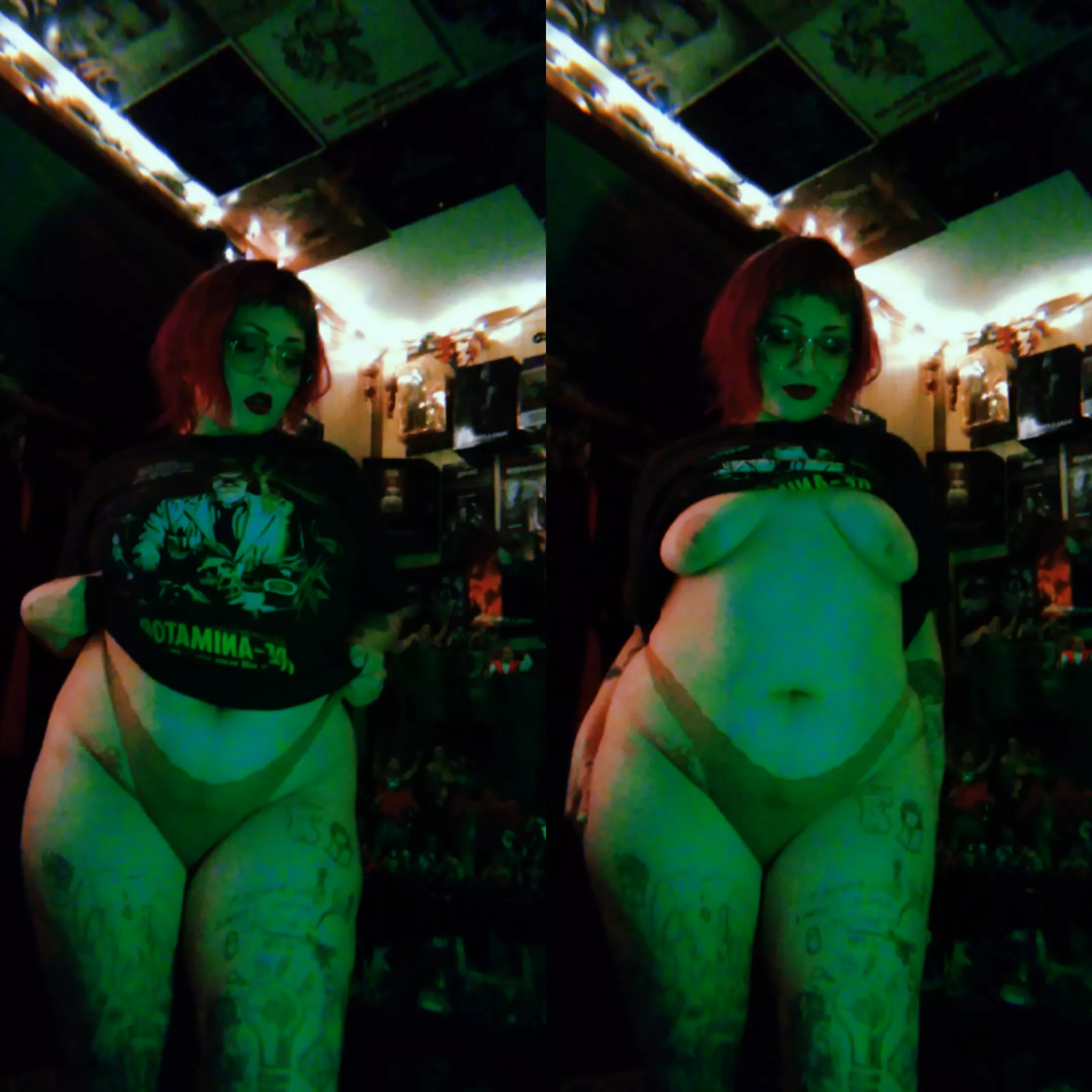 32 yro curvy goth...on and off with my shirt;)