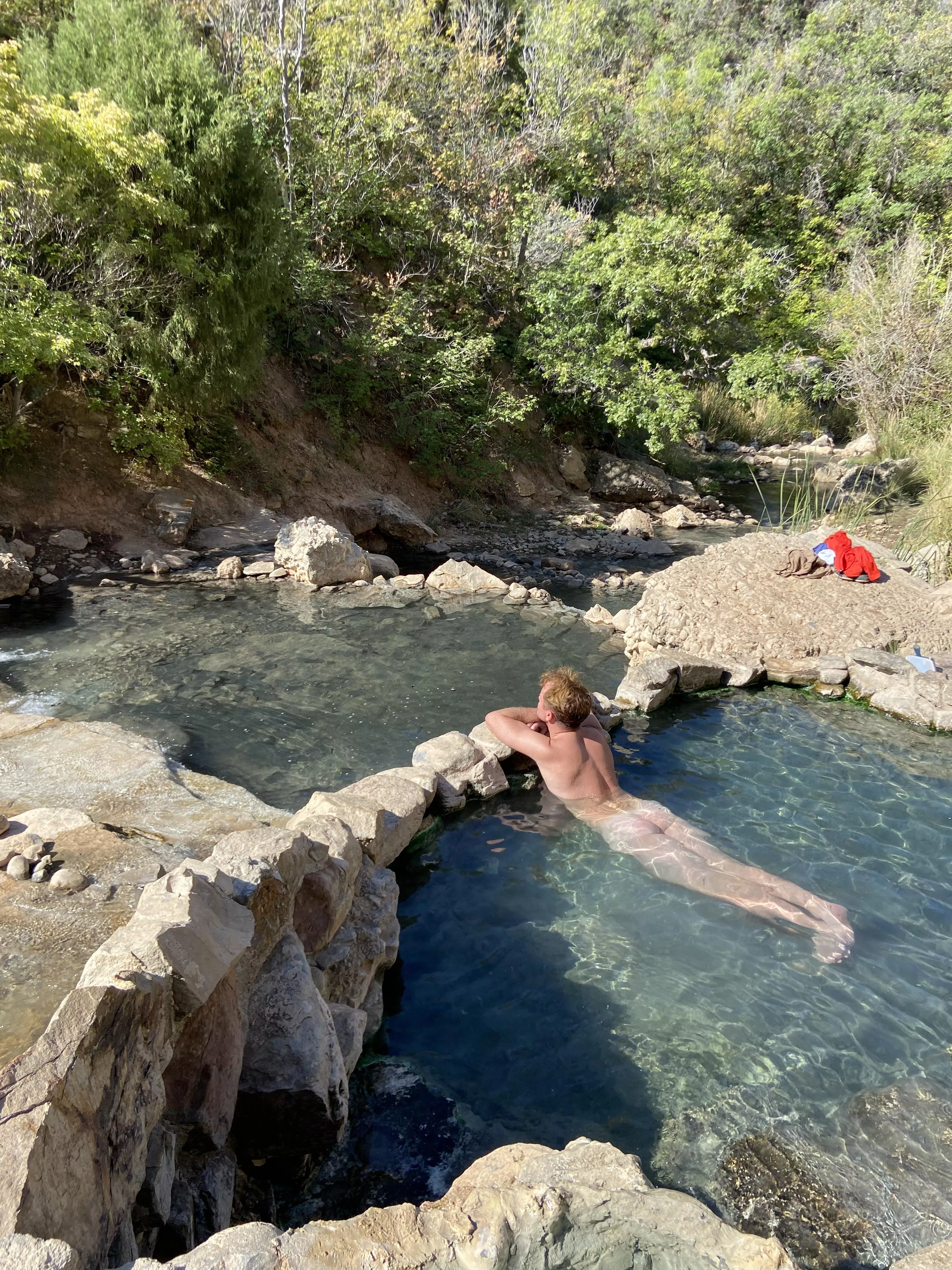 [41] I’m out of town this week for work, but found some time for a short hike to some beautiful hot springs in the mountains. I didn’t have a swim suit, but nobody else who was there seemed to mind.