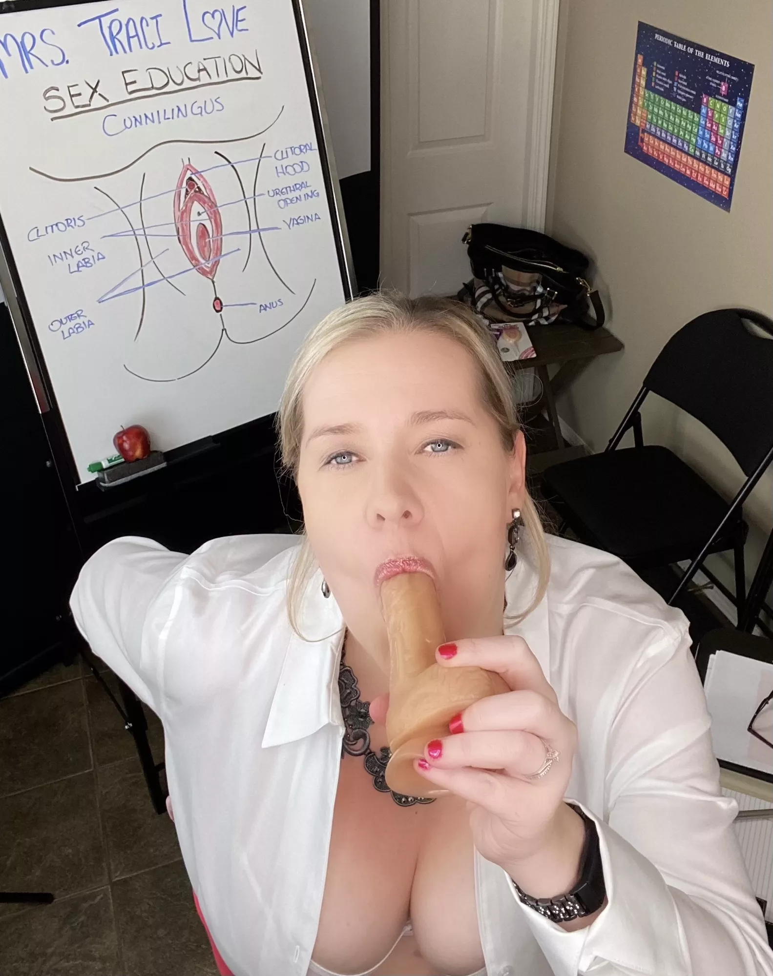 (41) The teacher needs a volunteer to help with her demonstration. Take your cock out for Mrs Love right now! 💋 (female)