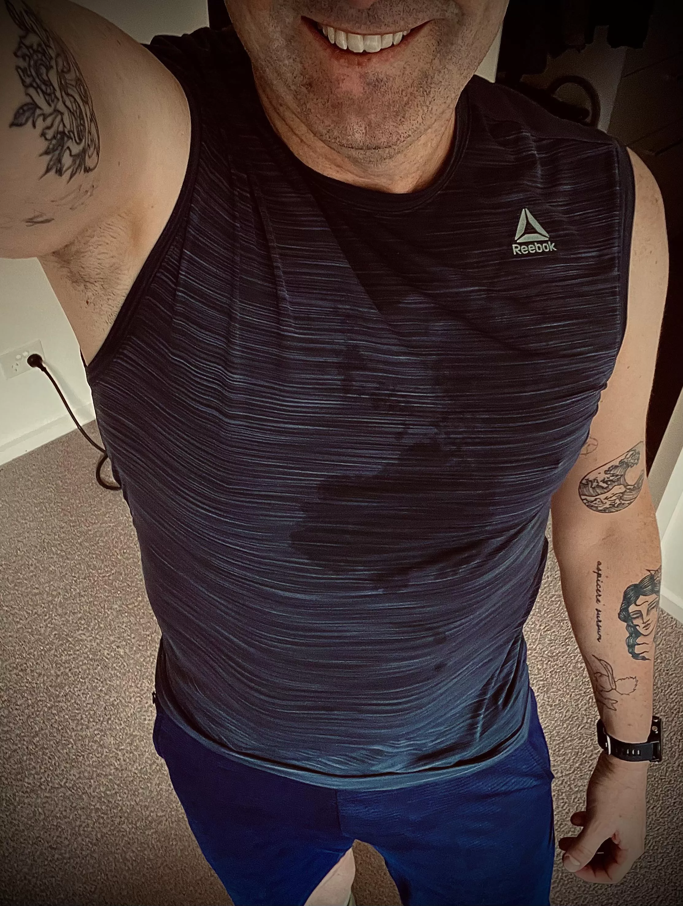 [47] [M] I am clothed but would love to get this sweaty workout gear off…if you want to see what is underneath just send me a message and I’ll willingly supply!