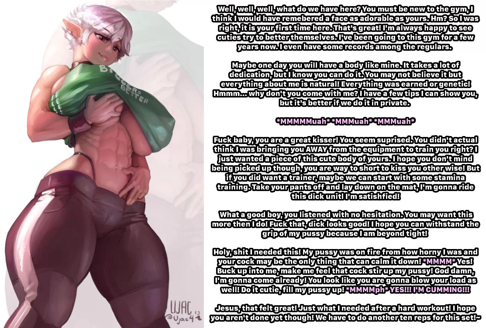 A buff elf helps you work on your stamina at the gym [Elf] [Muscle girl] [Femdom] [Tall] [Semi-public]