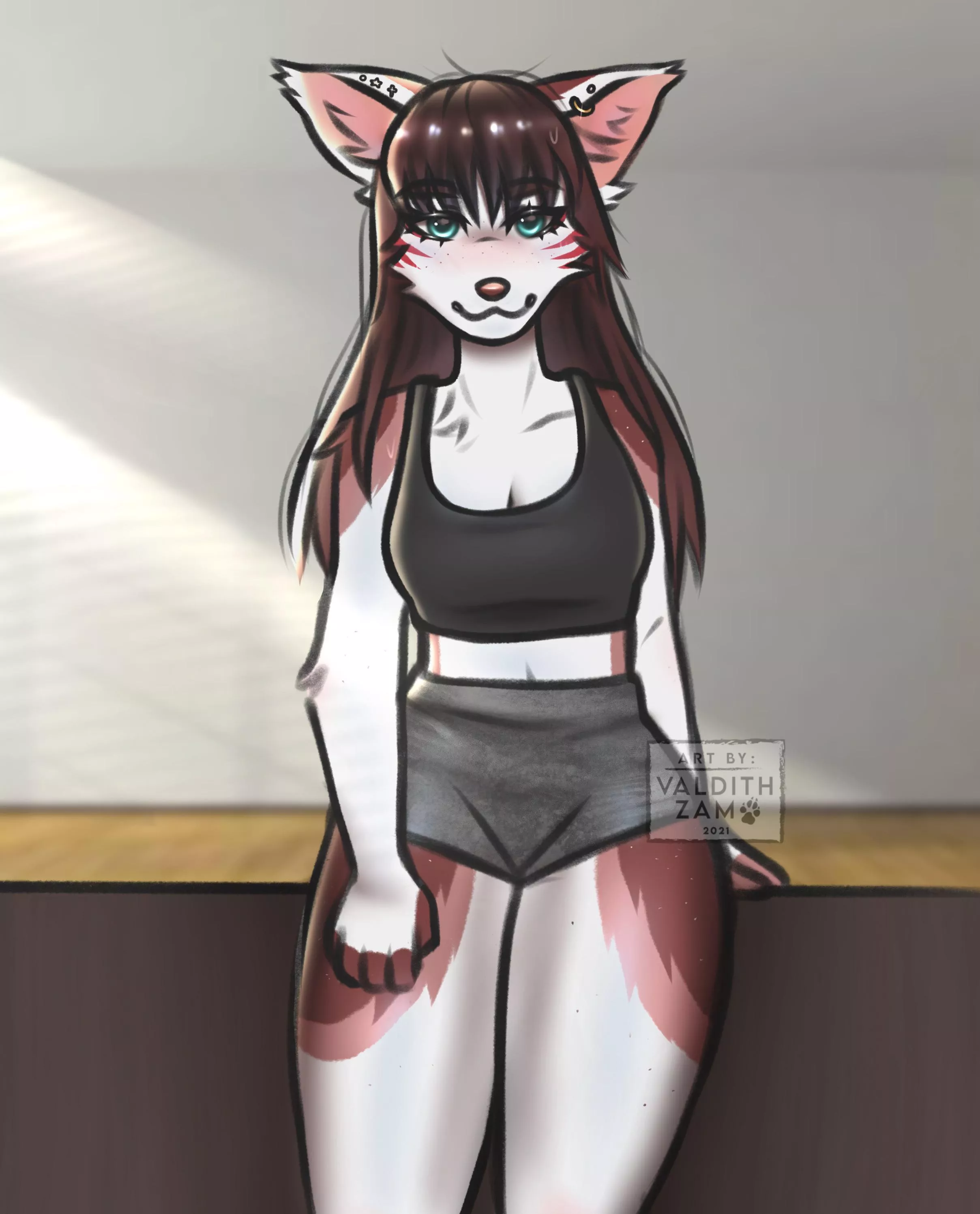 A drawing of my fursona! A tired day after workout😊✌️ [Commissions open, @valdithzam on twitter ❤️]