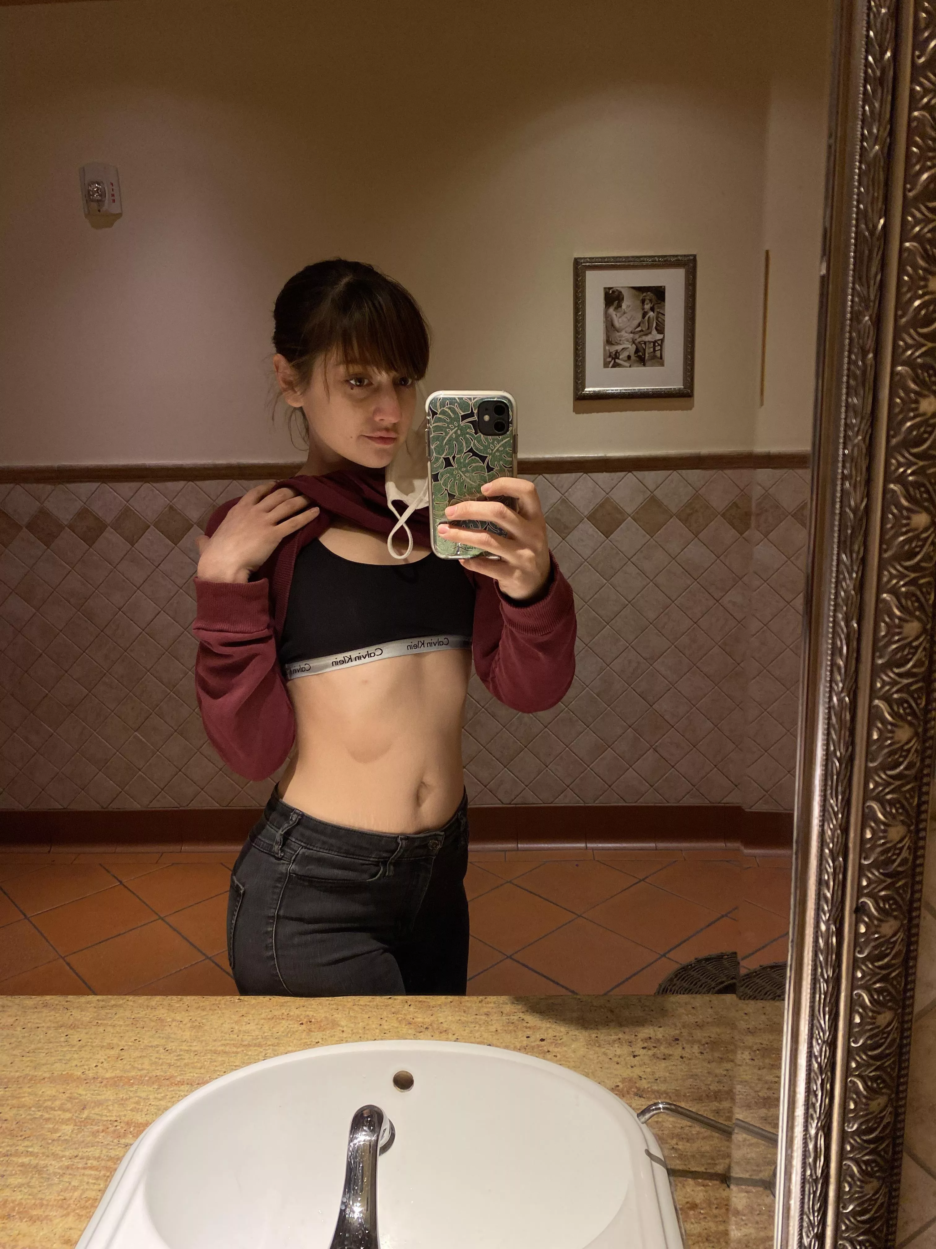 A peak at my Calvin bra in the Olive Garden bathroom.