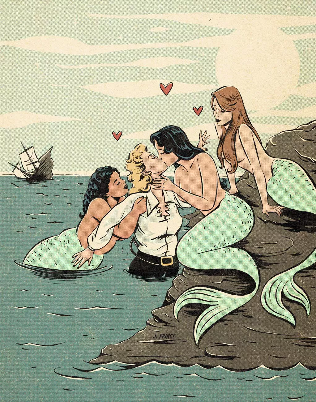 a pirate being rescued by mermaids