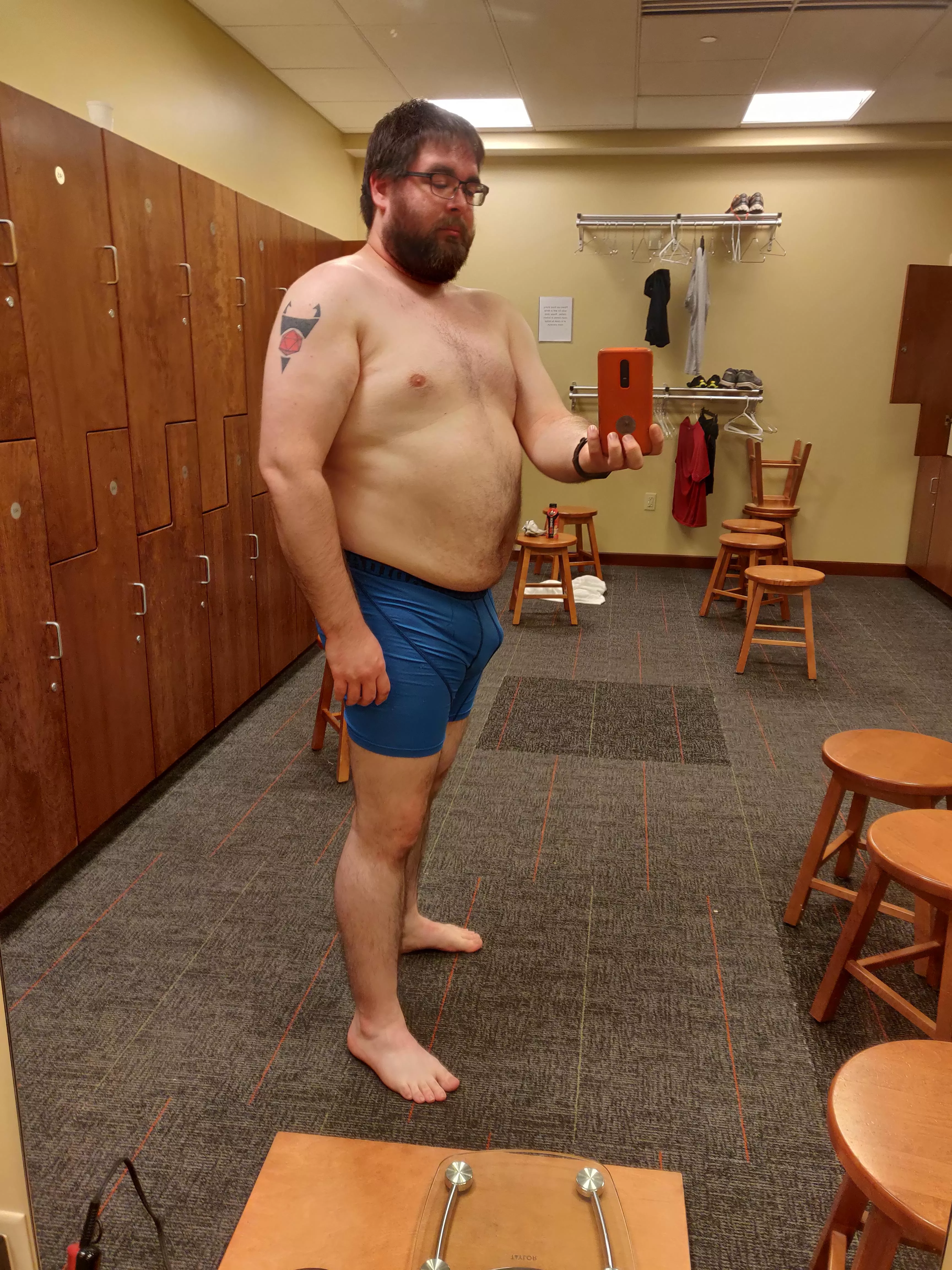 A rare, post workout selfie in the locker room