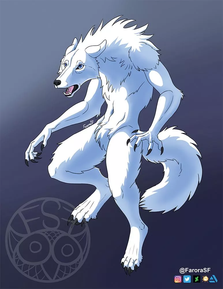 A white werewolf I thought you guys might like (art by me, @FaroraSF)