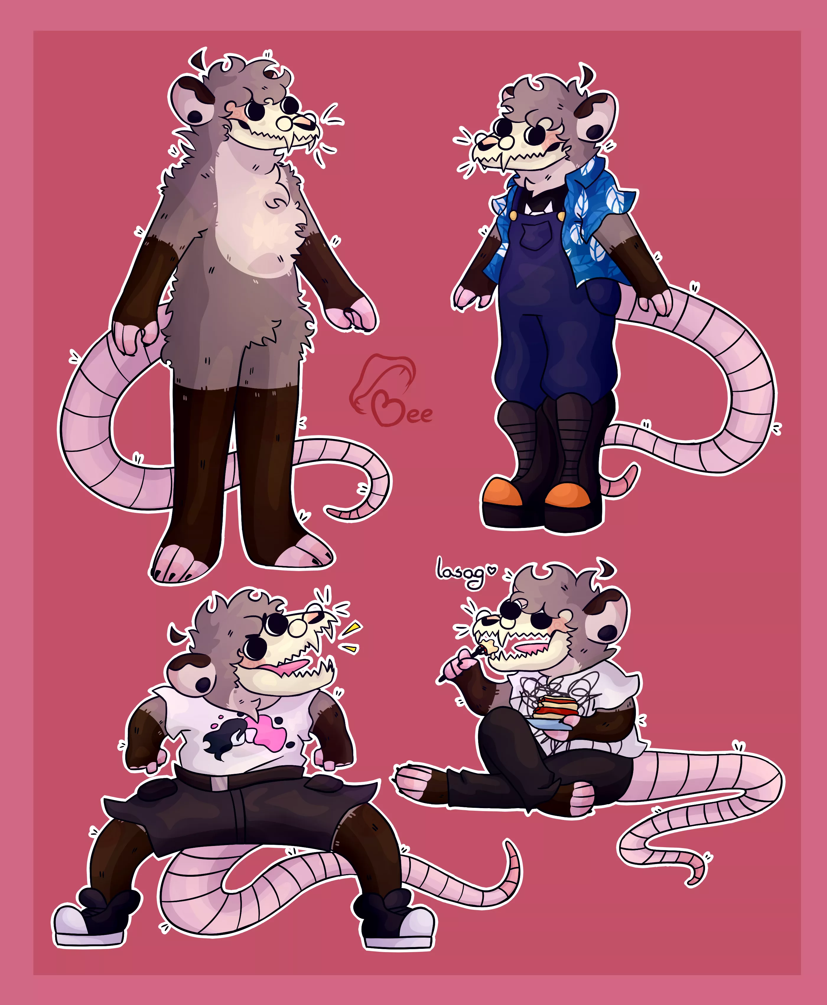 after literally years of being a furry i finally designed a fursona for myself!!! She's a skully opossum owo