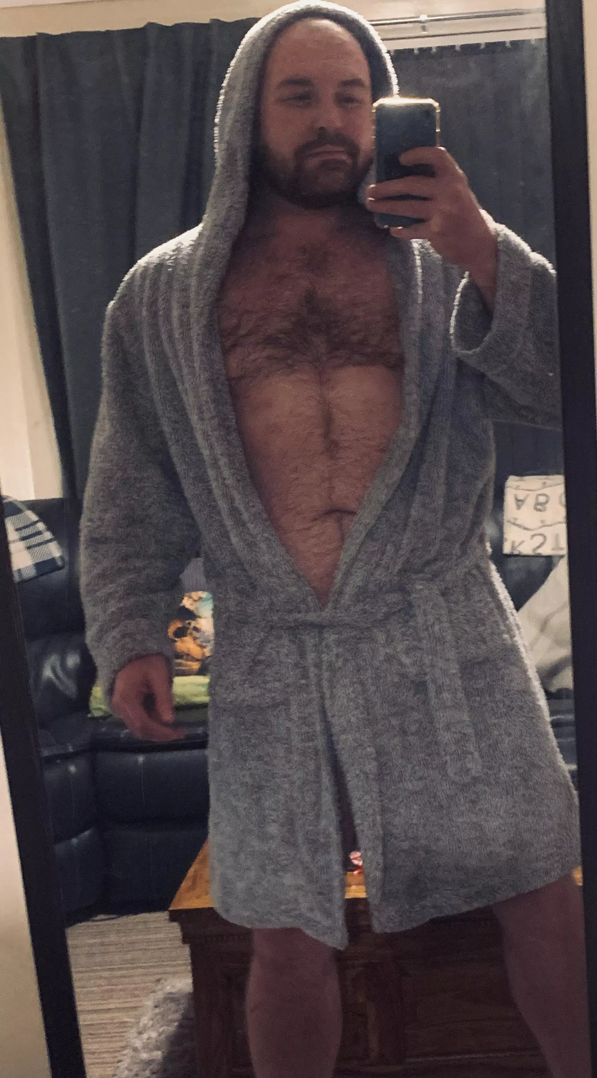 All cleaned and ready for bed. Who wants to get snuggly (and lose the robe 😇)