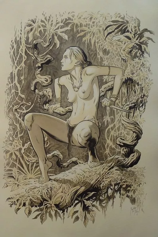 Antique woodcut from the depths of the darkest jungle