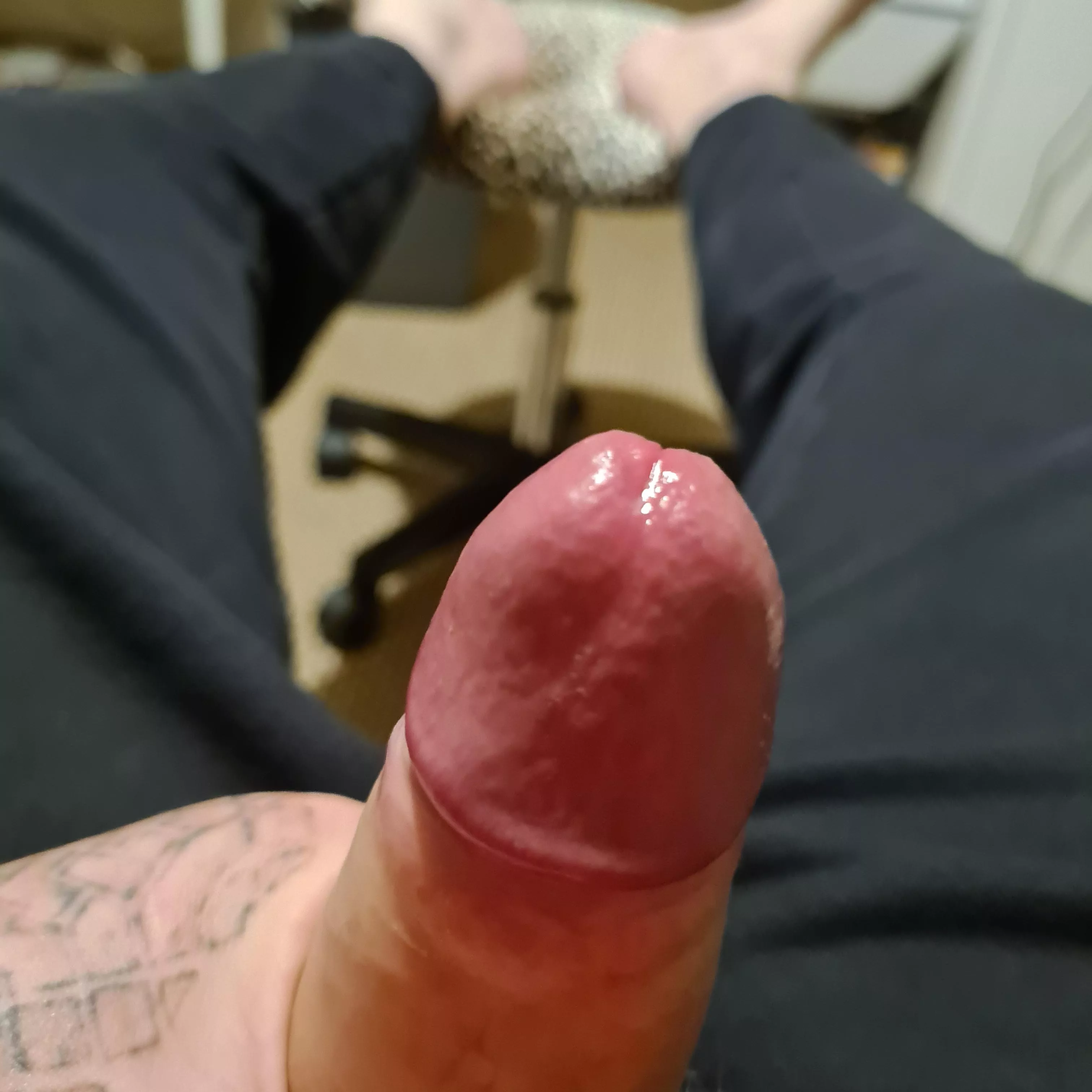 anyone wanna kick the precum off my fat cock?