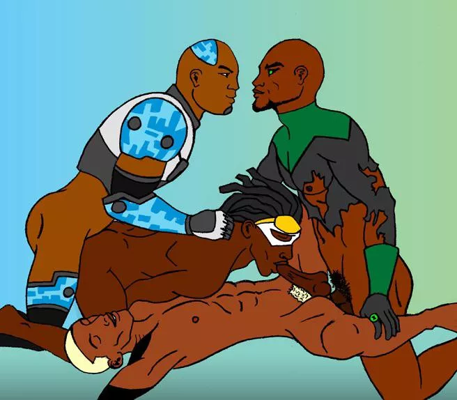 Aqualad, Static, Cyborg and John having some fun (Tranetrax) [Young Justice]