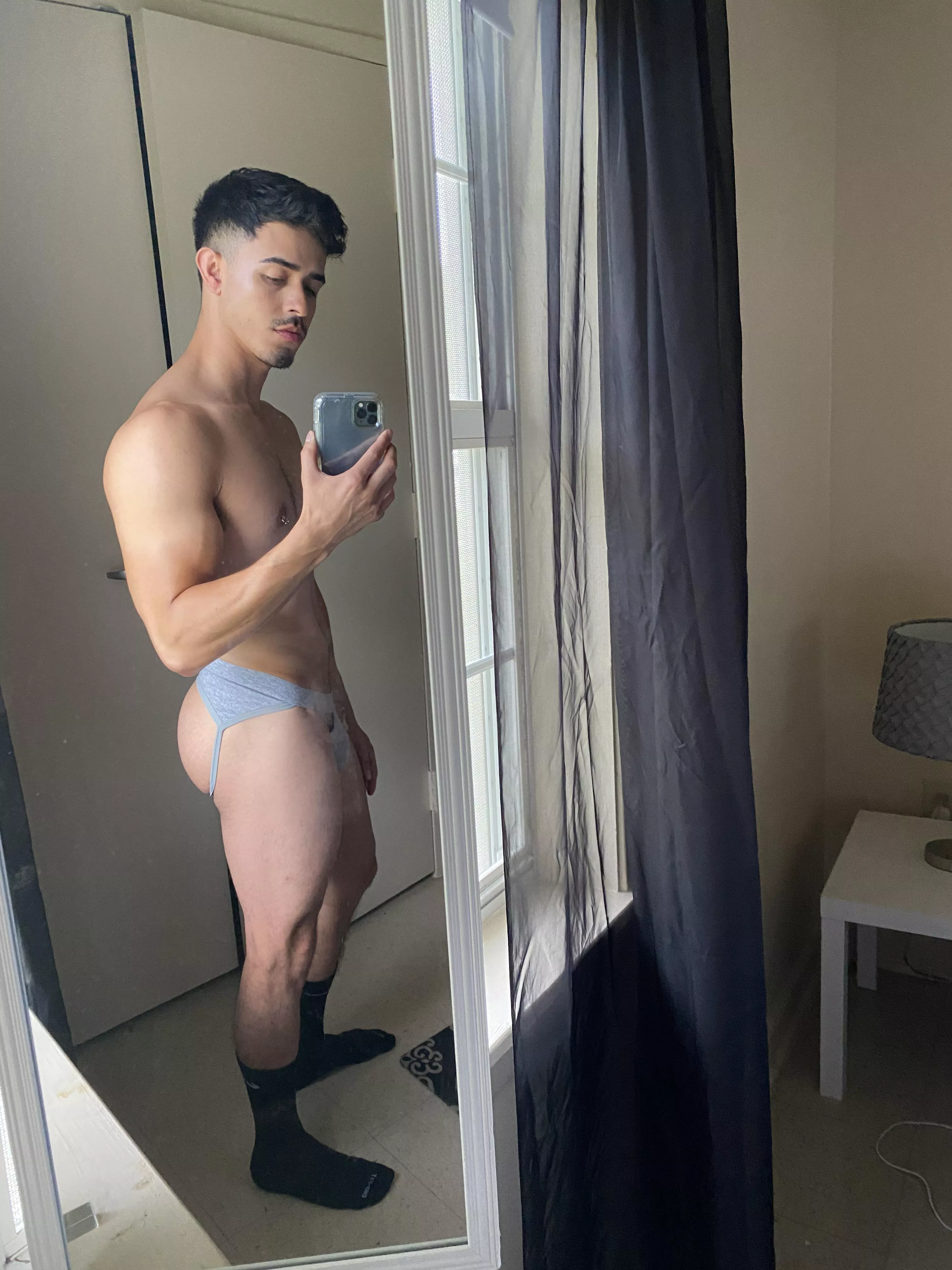 Ass hanging out of my jockstrap OF Link in comments