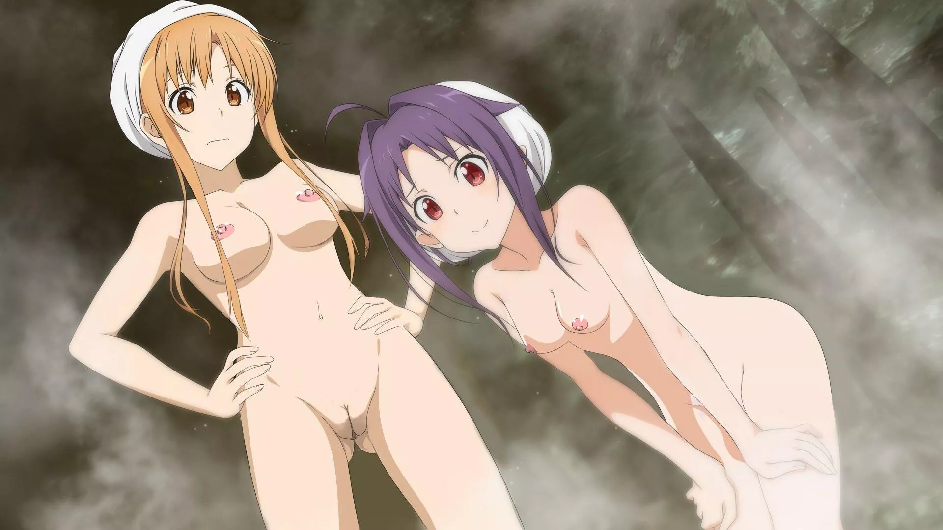 Asuna and yuuki at the hot springs