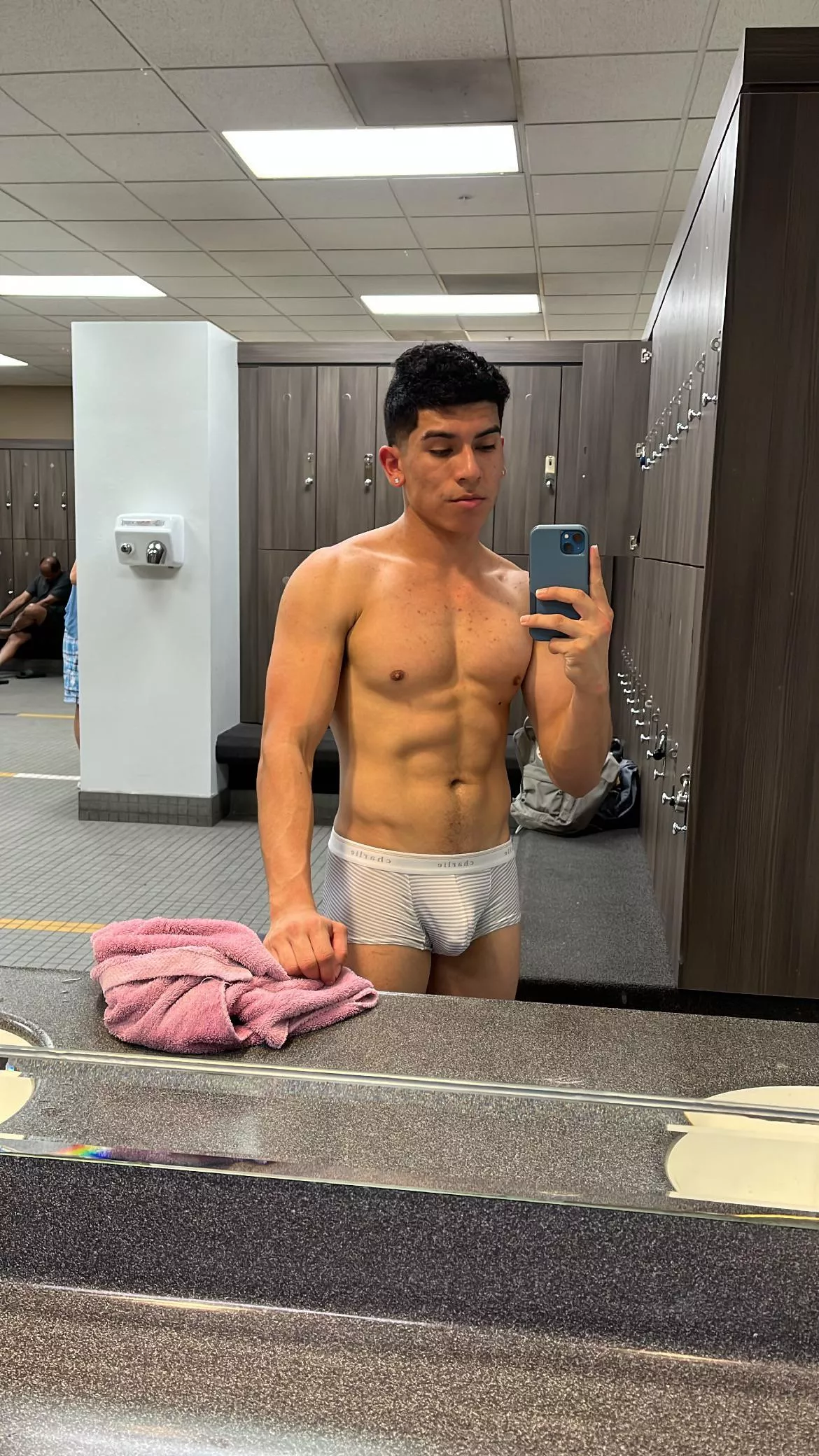 At the gym Locker room