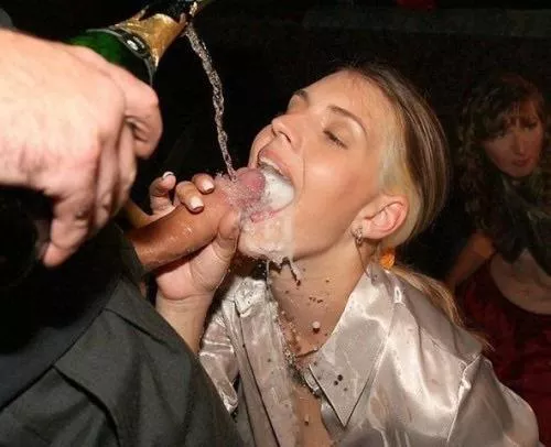 Babe Washing Down Cum With Champagne