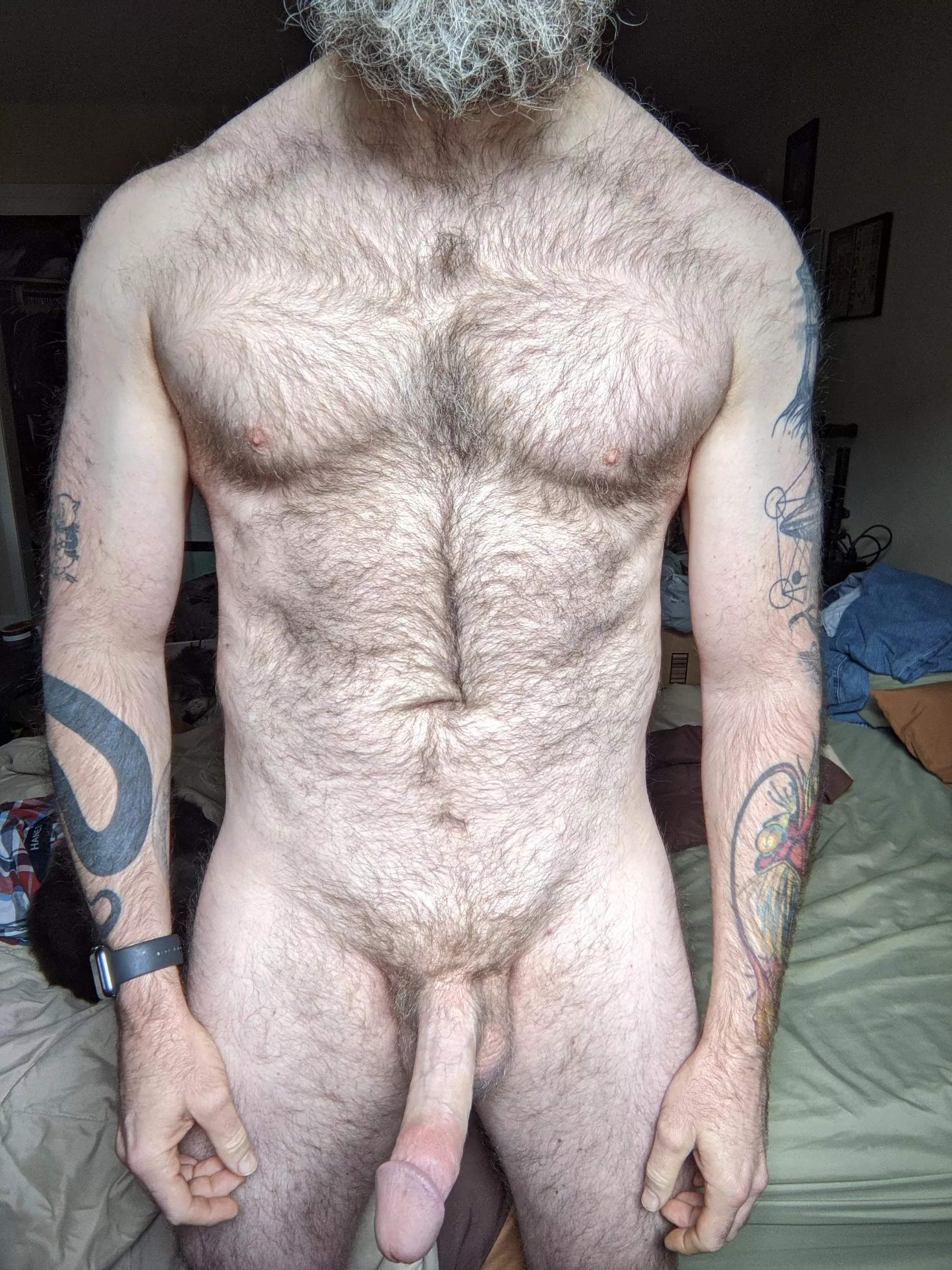 Beard, boner, big balls, bedroom