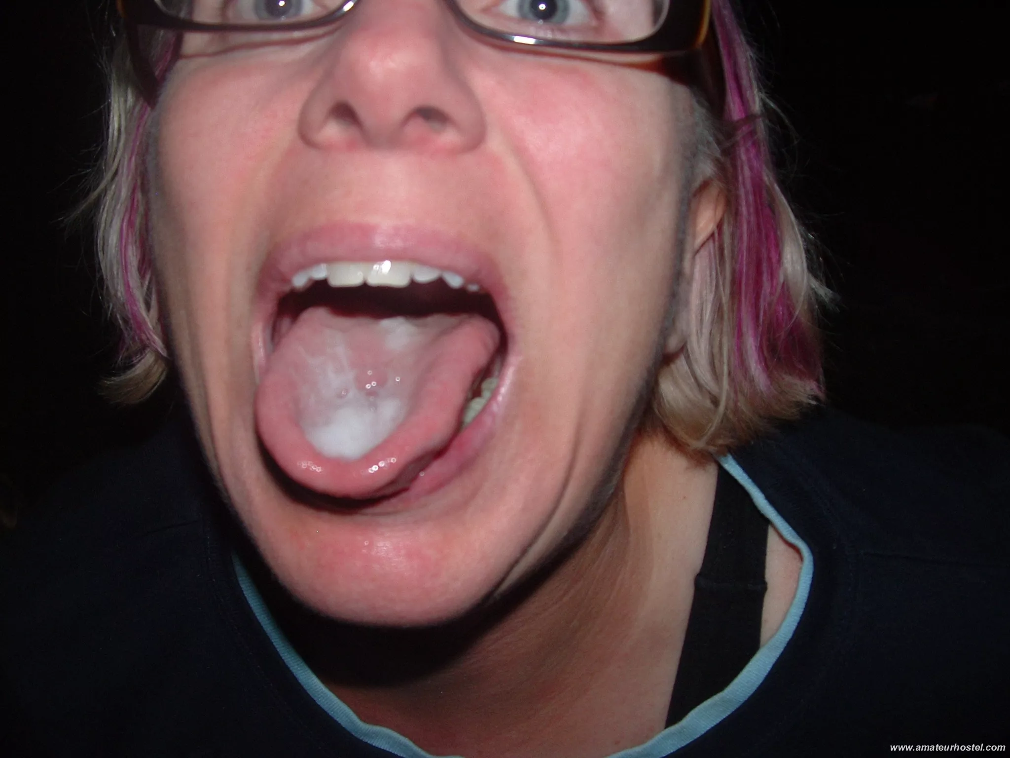 Beautiful tongue full of warm cum...