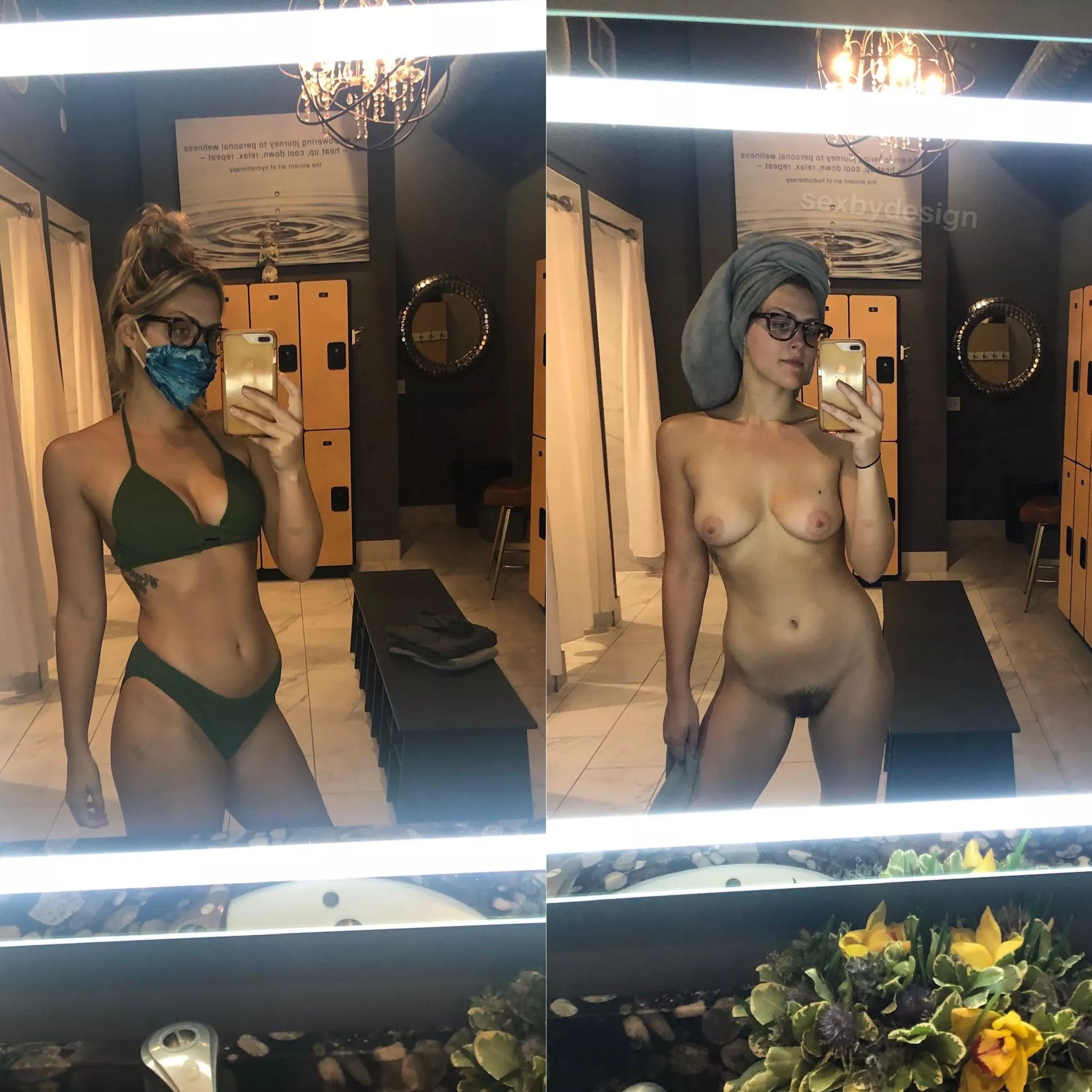 Before & after my shower at the spa 🧖‍♀️