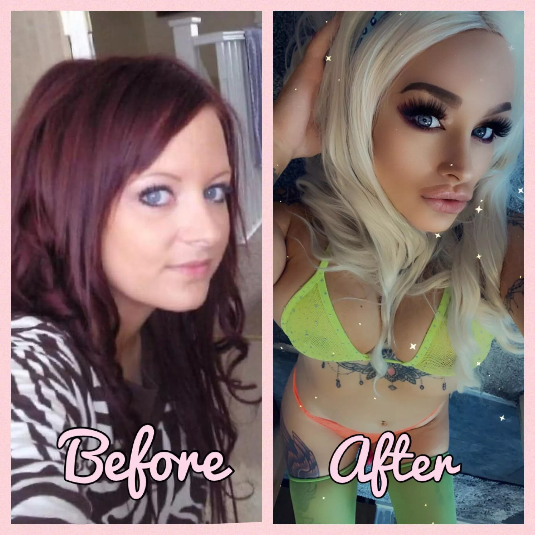 Before and after! Also getting my boobies a lot bigger soon ðŸ’™ðŸ’™ðŸ’™ just want to be some bimbo slut and please everyone xxxx