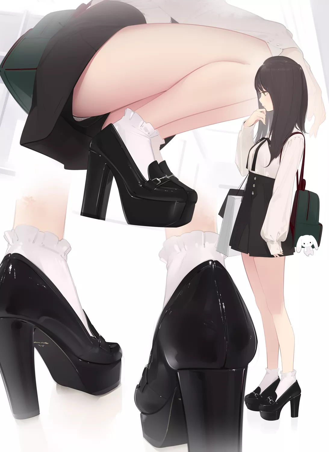 Black high-waisted skort peek and platform high heels [Original]