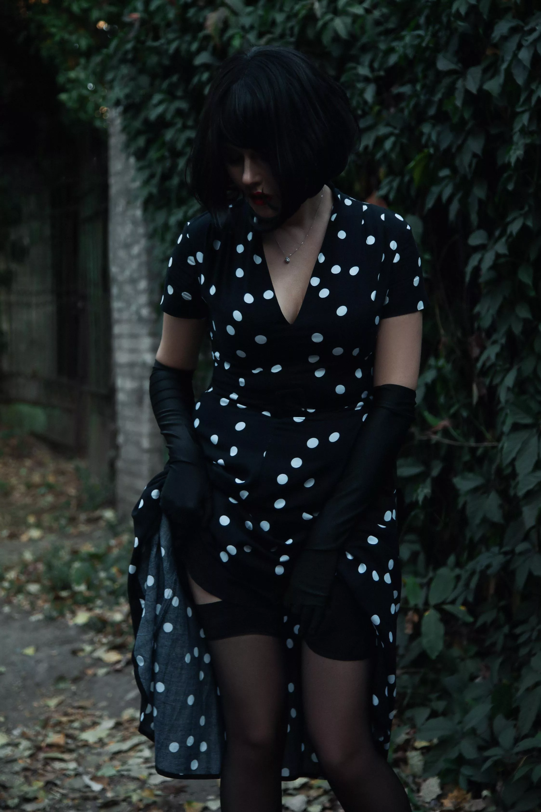 Black stockings and polka dot dress ❤ [OC]