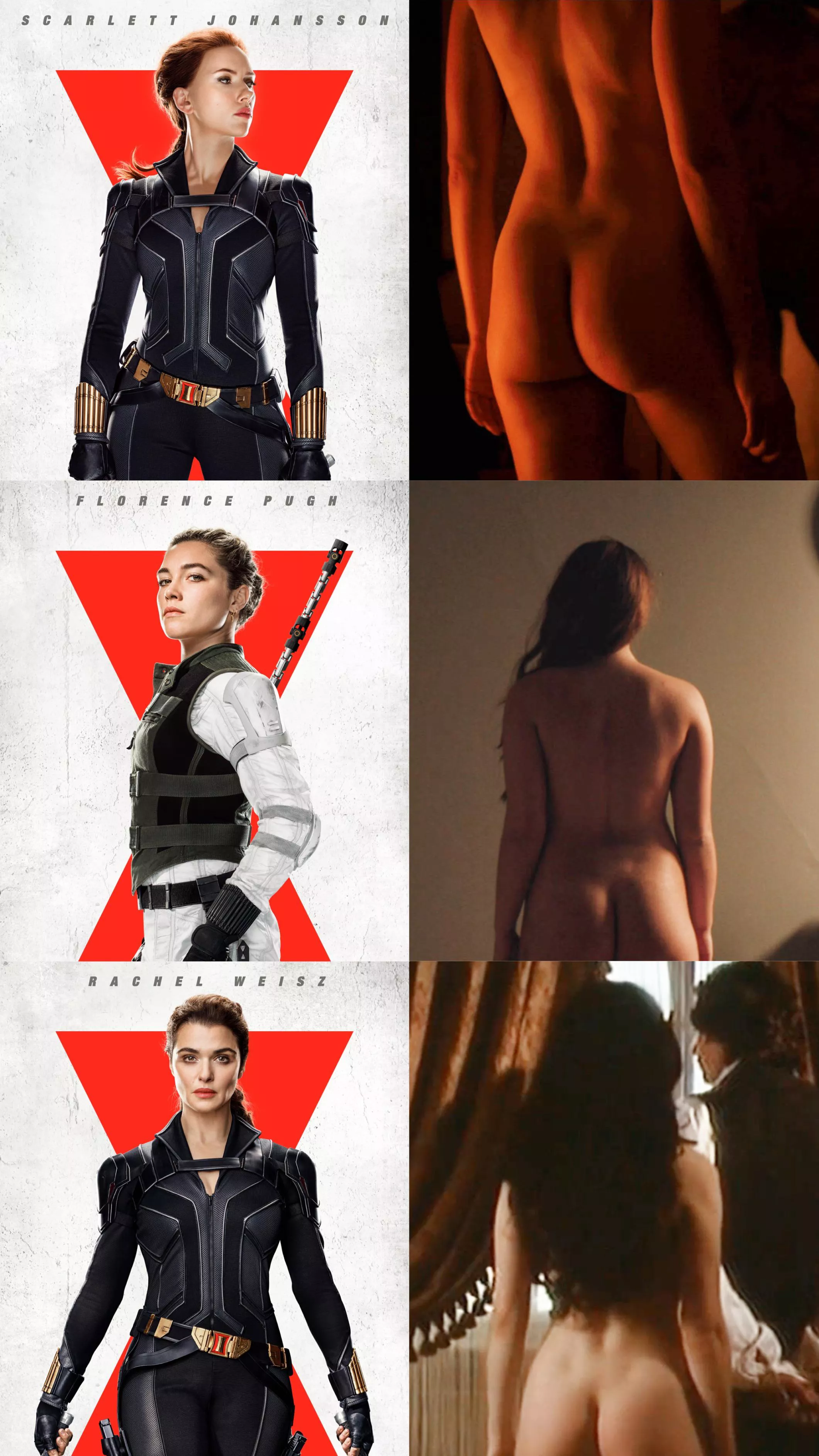 Black Widow sisters and mommy bare their asses (Scarlett Johansson, Florence Pugh, Rachel Weisz)