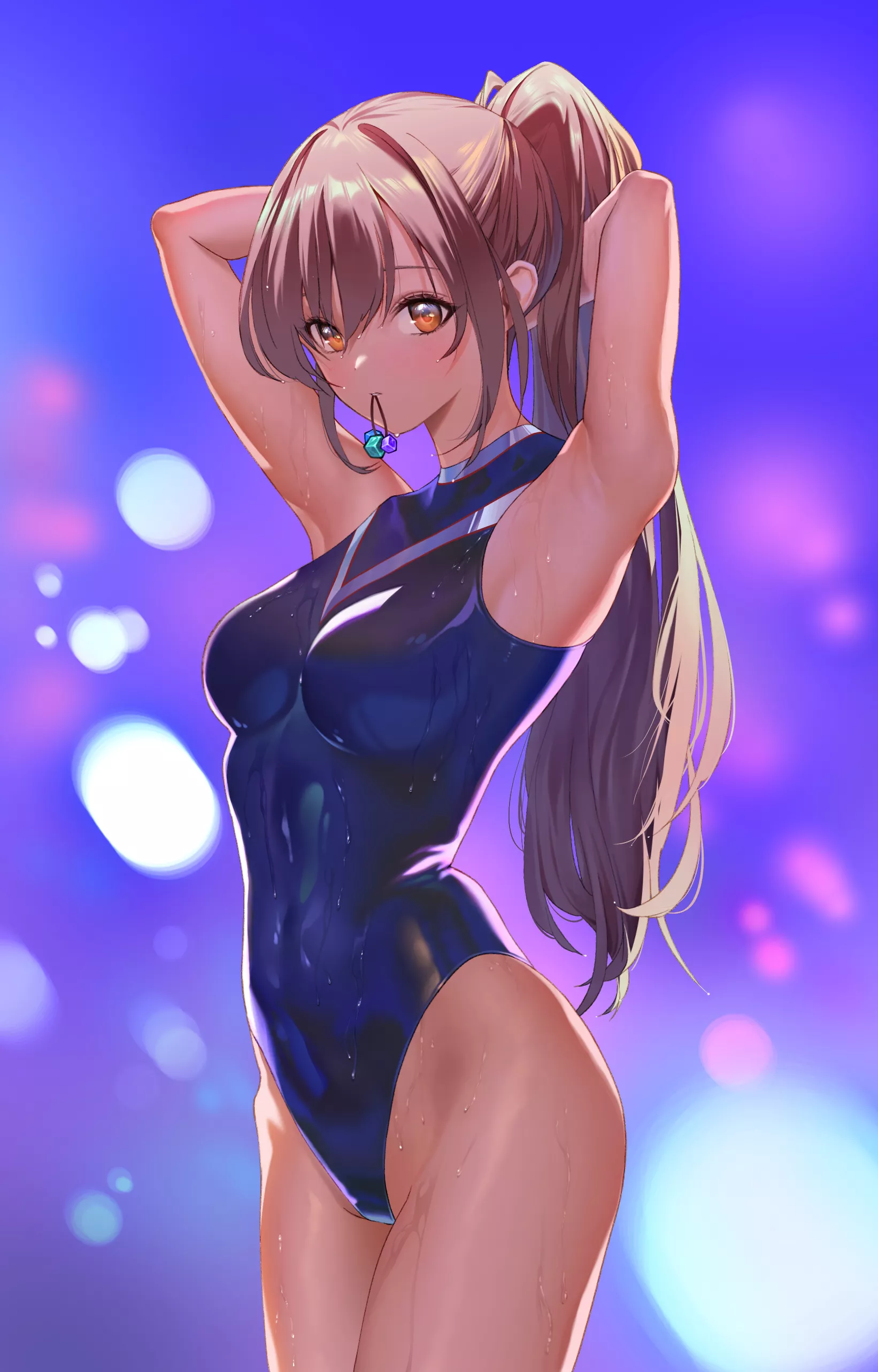 Blue Leotard Putting Her Hair Up (Mildo) [Original]