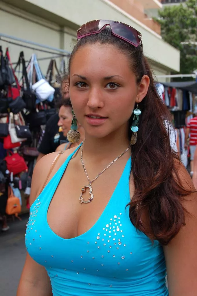 Blue Tank Top on the Street Looking at You