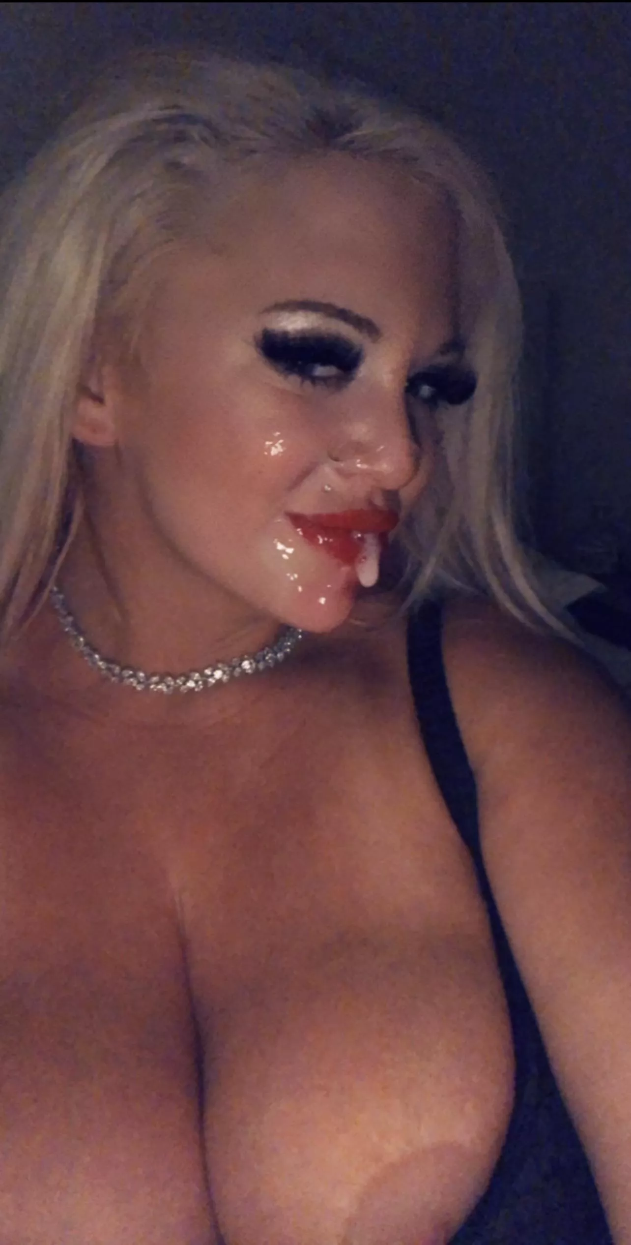 Bolted on lips covered in cum