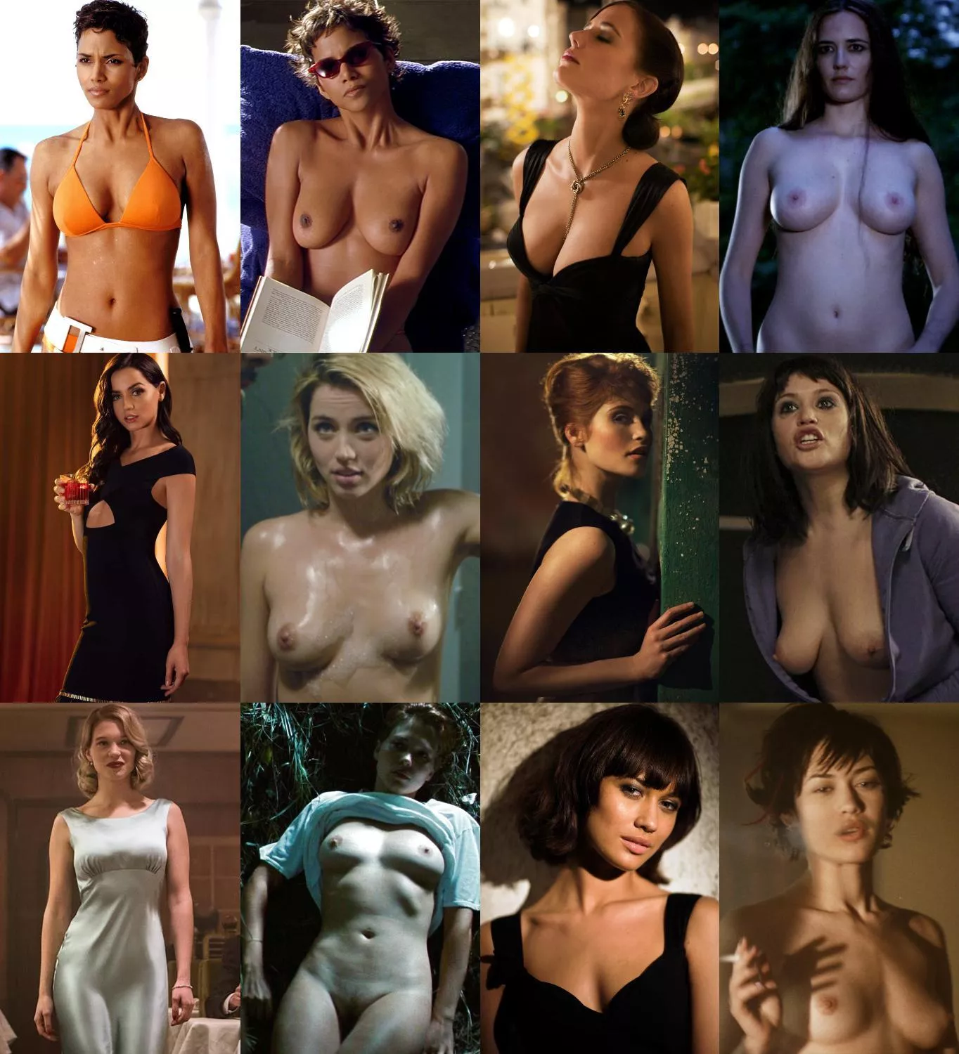 Bond girls: Halle Berry, Eva Green, Ana de Armas, Gemma Arterton, Lea Seydoux, Olga Kurylenko.