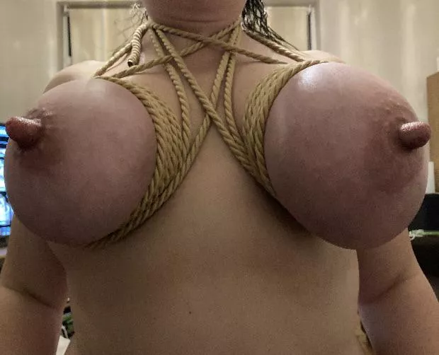 Bound [F] cup tits with nipple suction