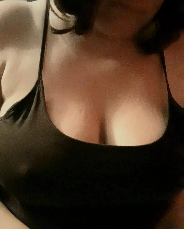 Braless milf in black