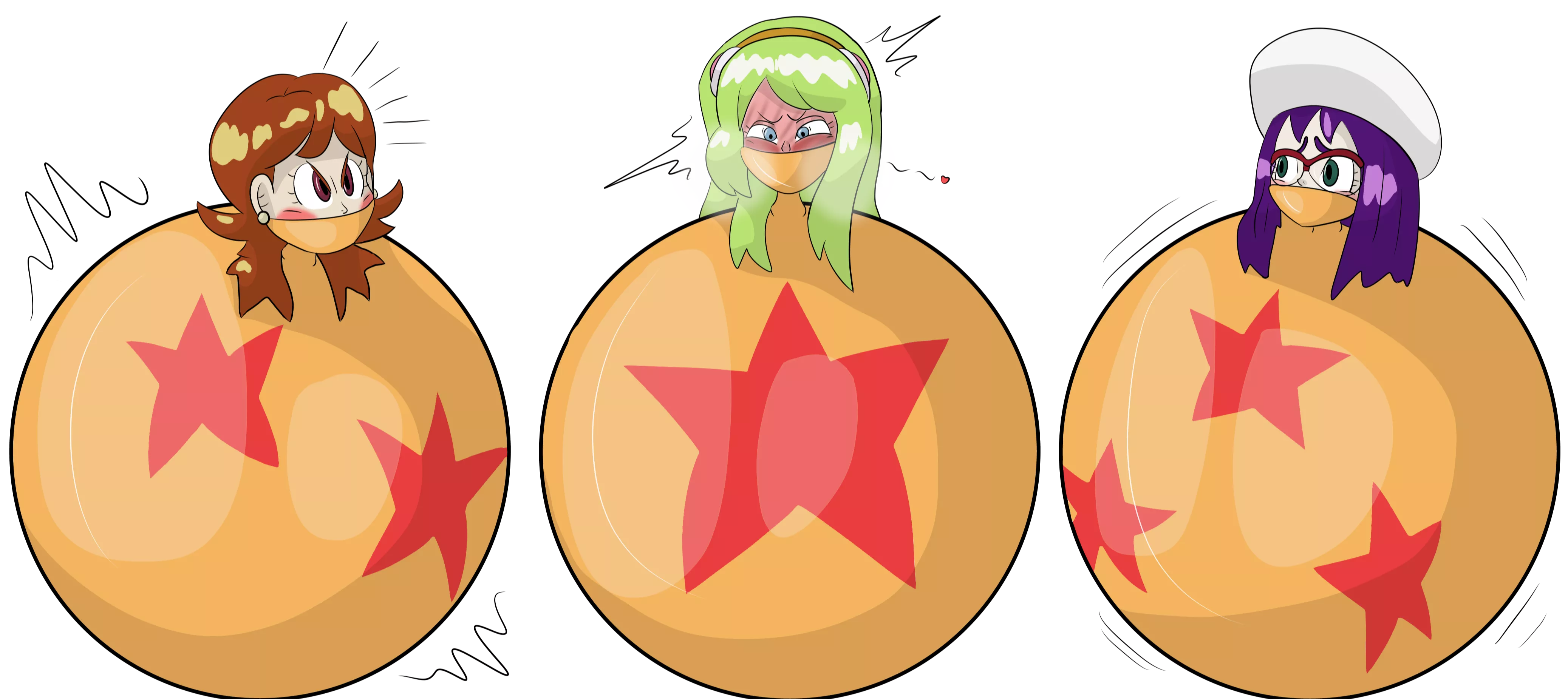 Brianne, Sanka and Su ball bound in giant rubber dragon balls! They're sooo cute and sexy while balled up like this!🥰 Source in the comments!