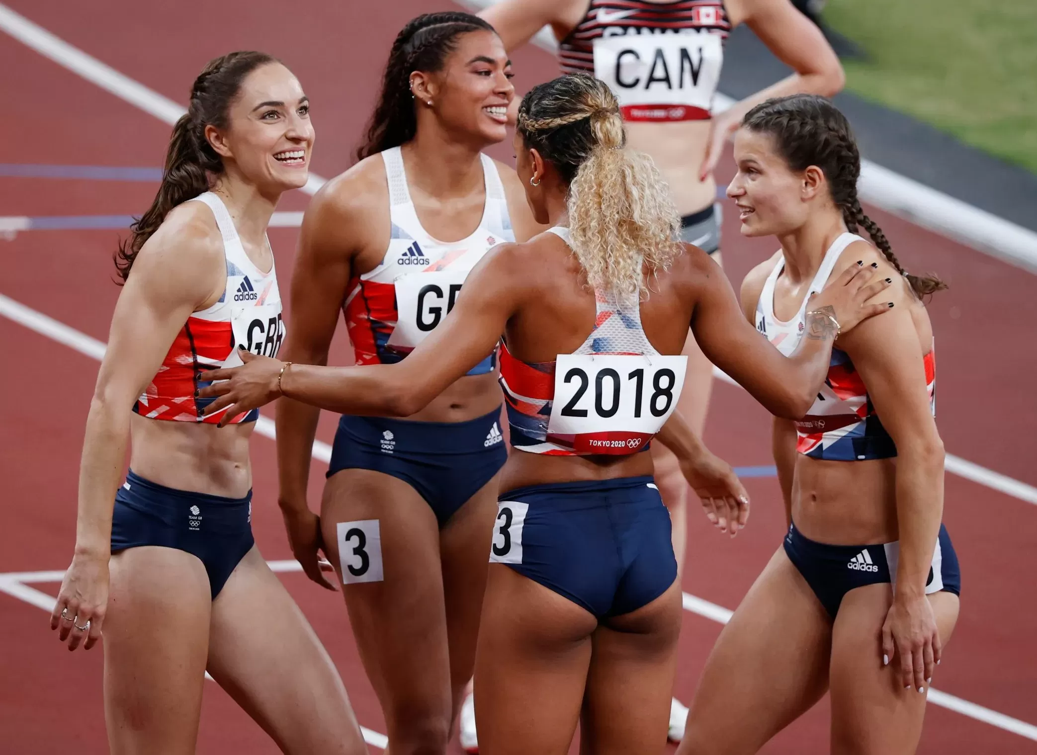 British sprinters Emily Diamond, Nicole Yeargin, Laviai Nielsen and Zoey Clark