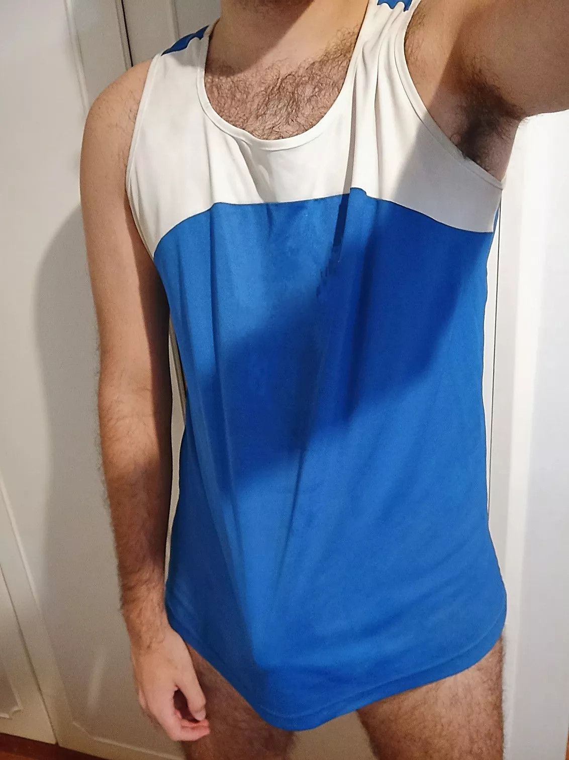 Bulging through my roommates sweaty tank top😈😈