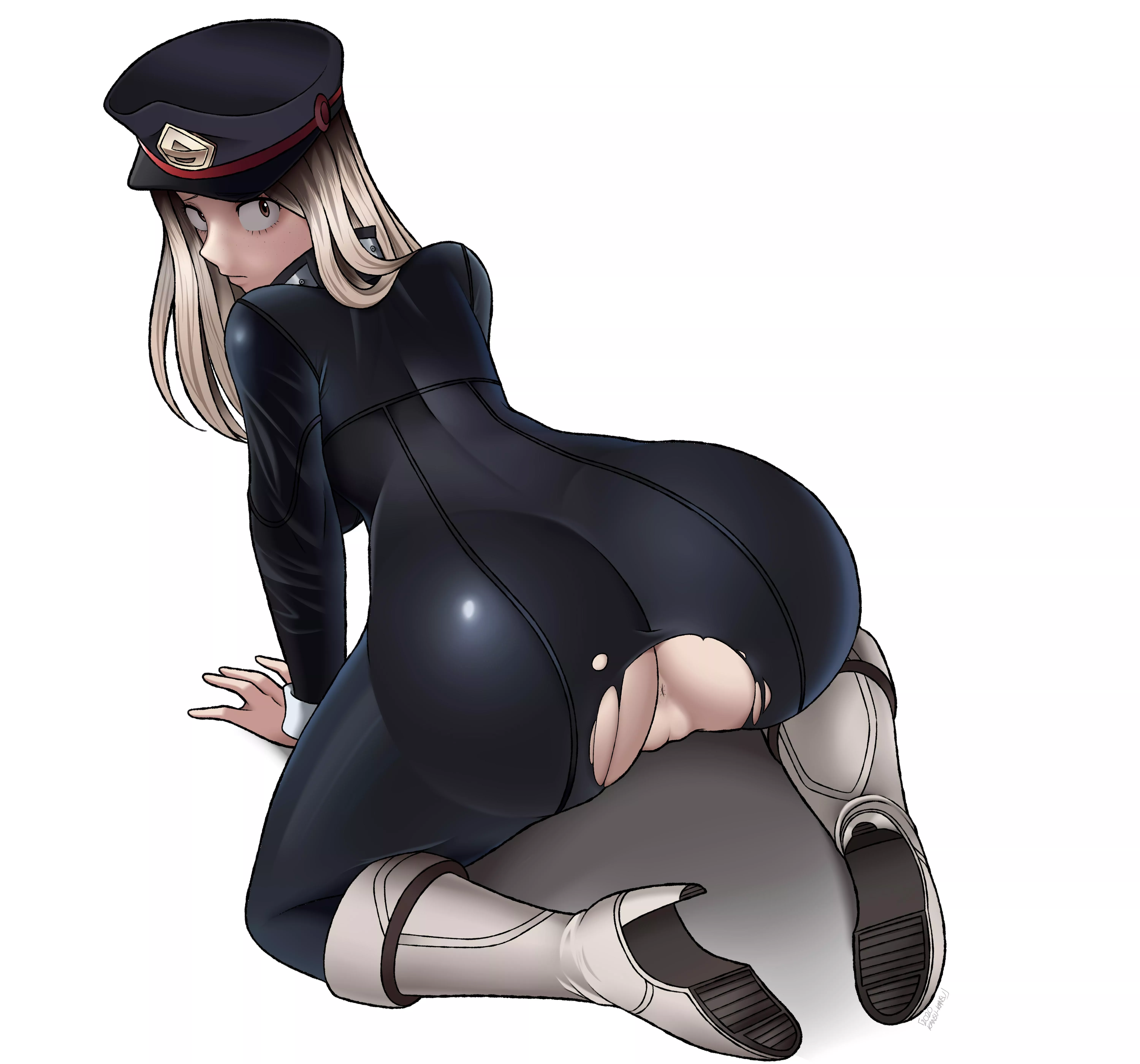 Camie On All Fours Looking Back Torn Bodysuit