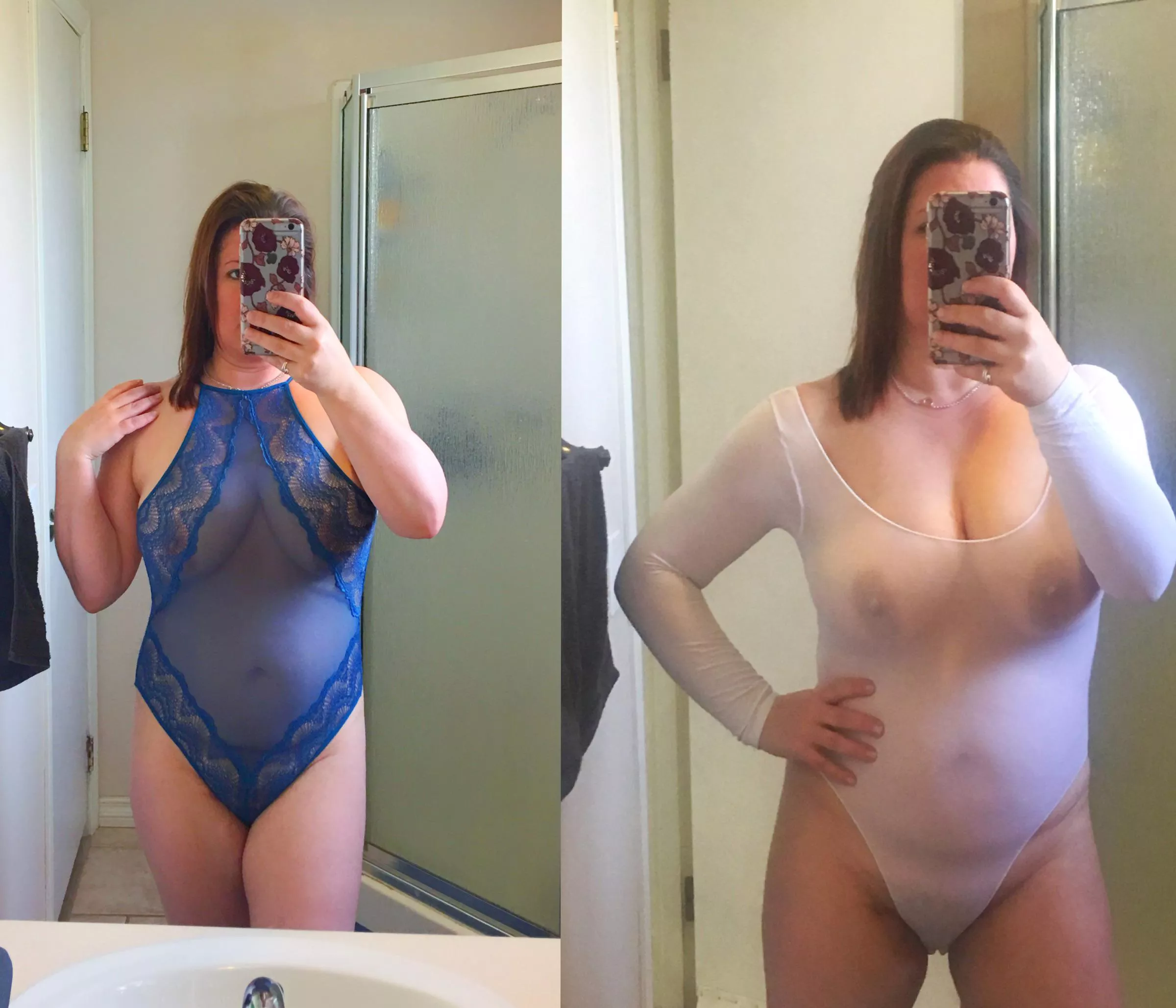 Canâ€™t decide. Blue or white or perhaps wet look? [F] 44 y/o