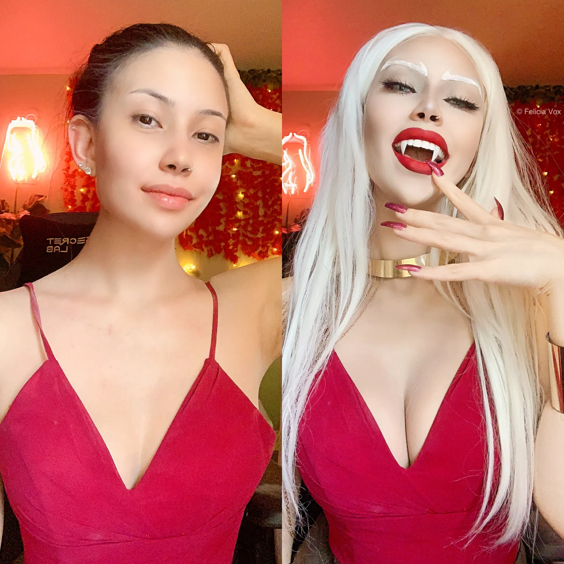 Carmilla from Castlevania before and after closet cosplay by Felicia Vox