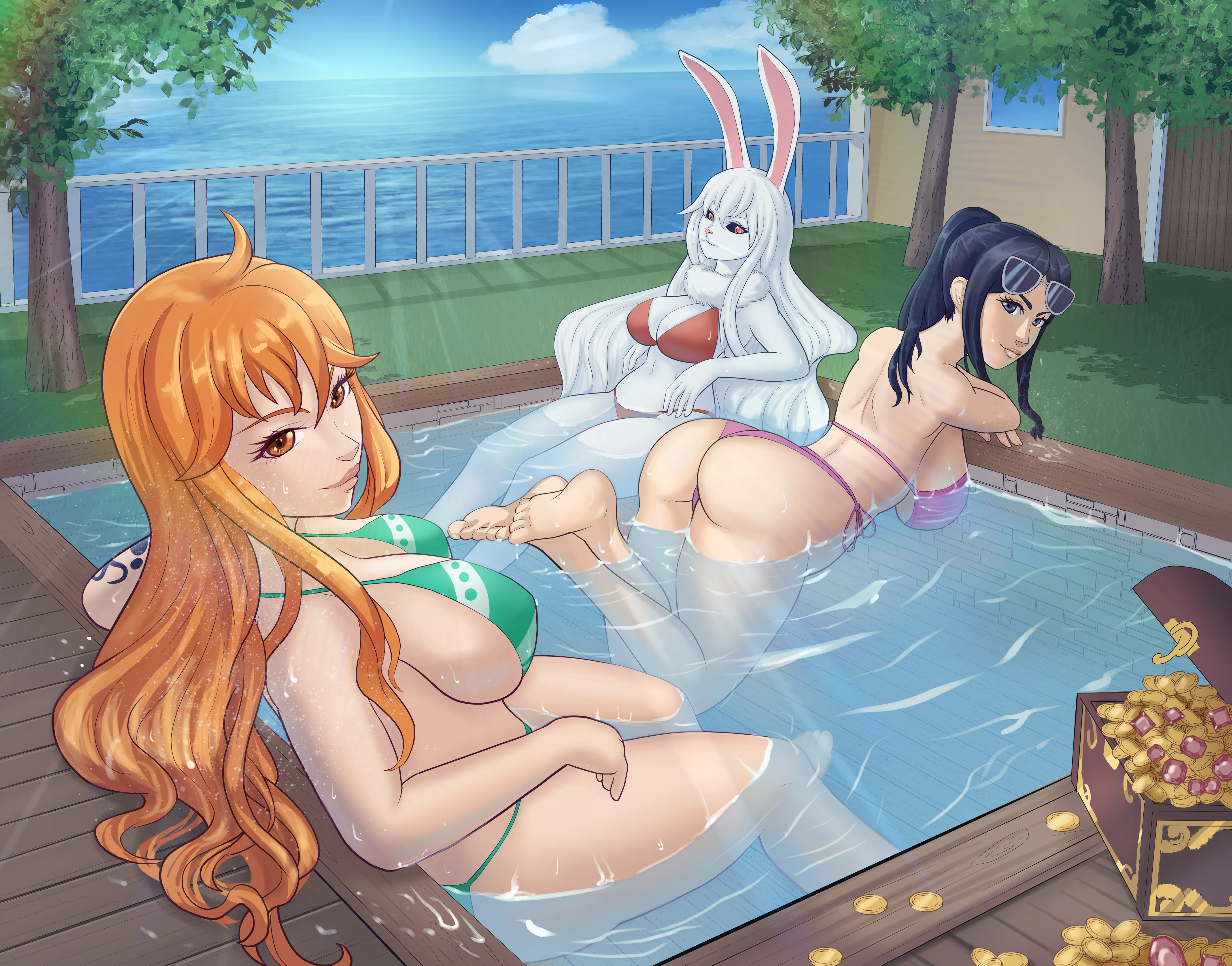 Carrot Nami and Robin enjoying their time in a pool