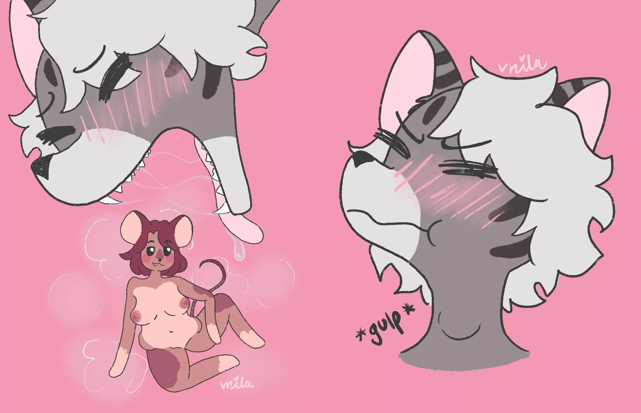 Cat and Mouse’s Vore Day! [f/f] [furry] [willing] [macro/micro] [lewd] Art by me vnila