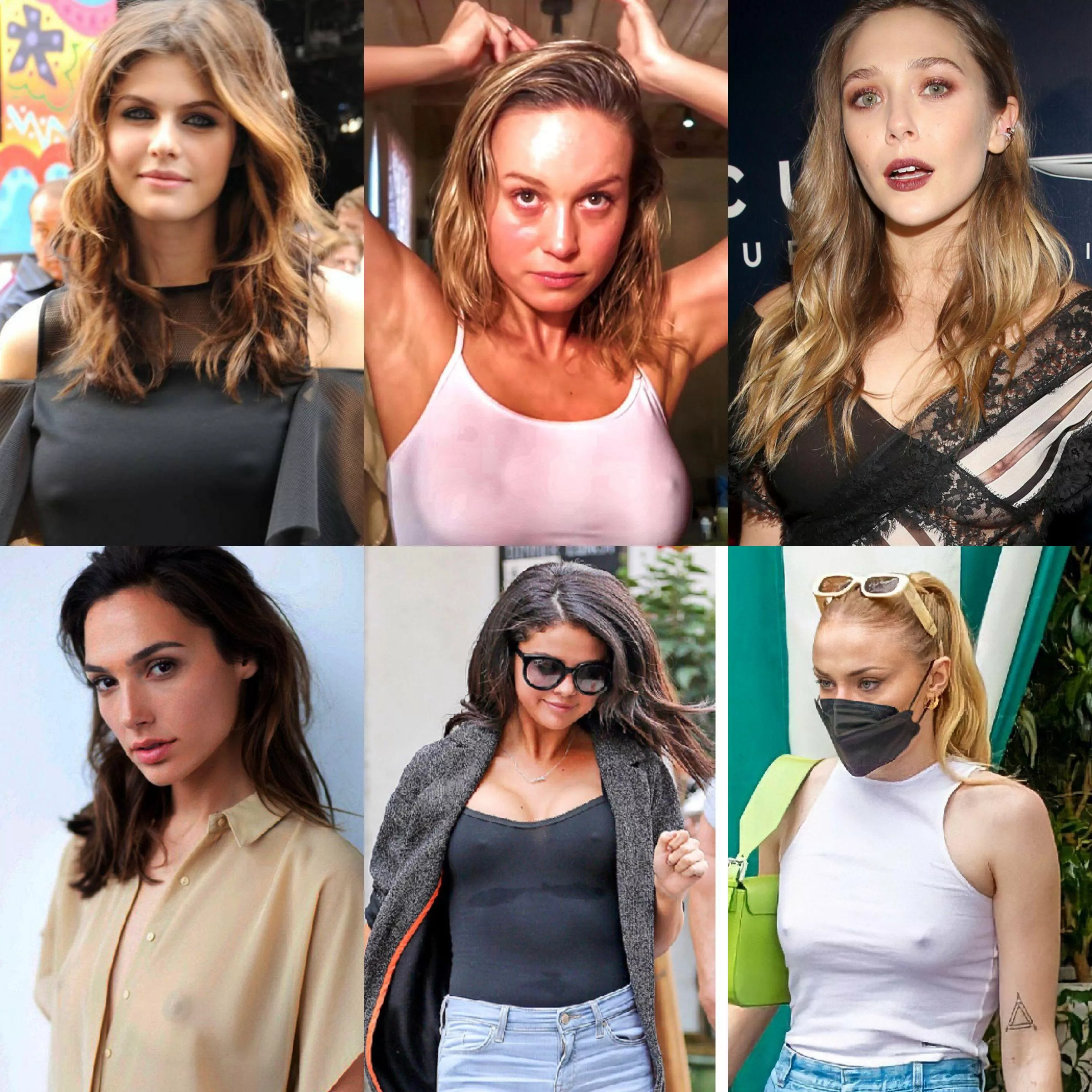 Celebrity Pokie All-Star Team: Alexandra Daddario, Brie Larson, Elizabeth Olsen, Gal Gadot, Selena Gomez and Sophie Turner.