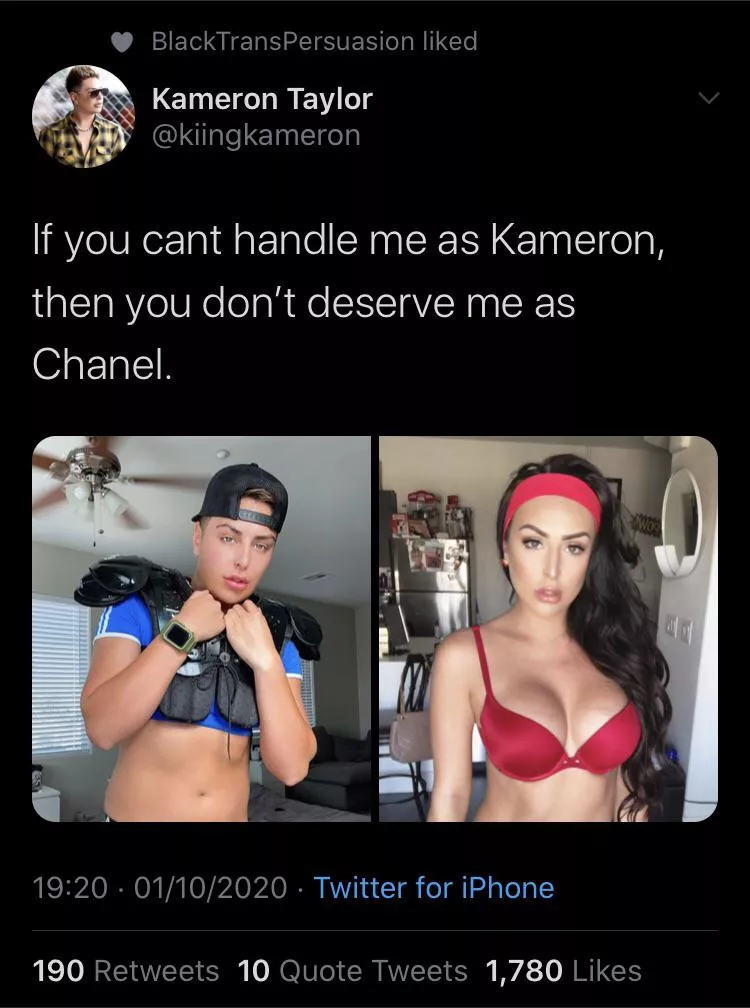 Chanel Santini goes by Kameron now and is non binary your first reaction???