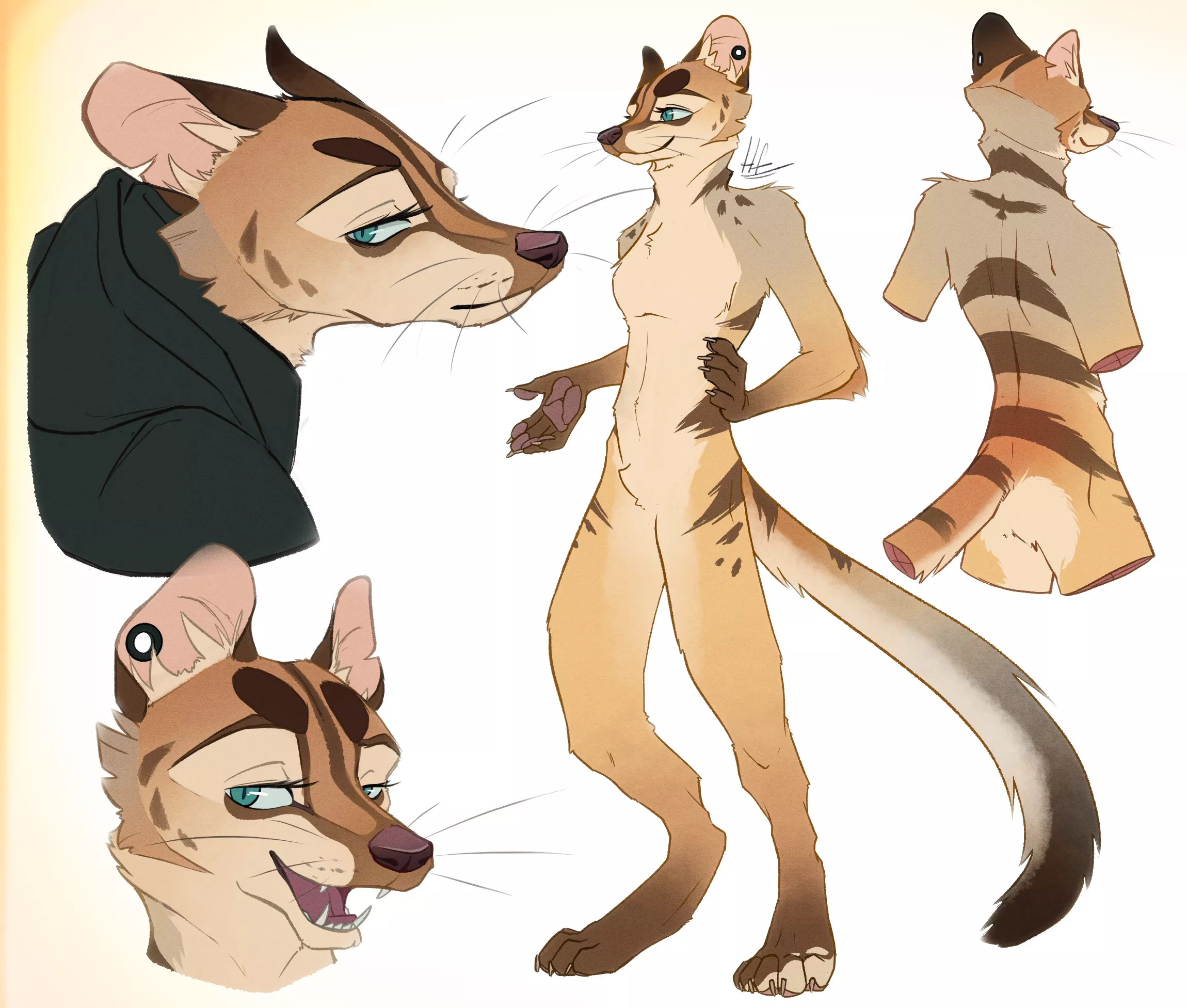 Changed the species of my sona and made a few doodles, she's a banded palm civet from now on :D [art by me, @/heretic.fox on Instagram