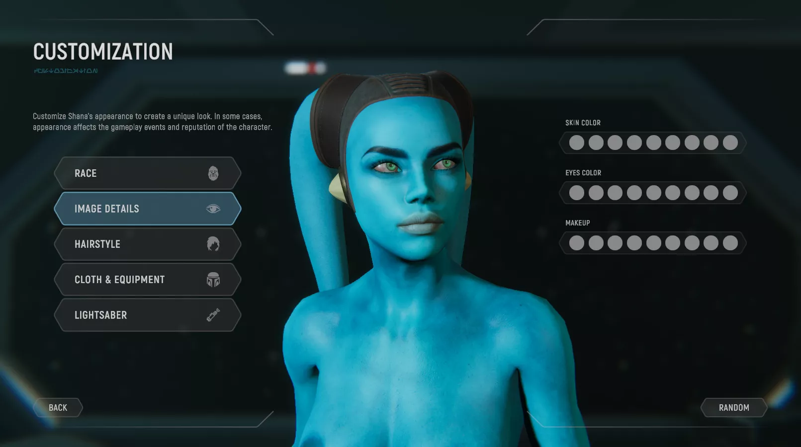 Character customization W.I.P.: Shana as twi'lek (StarLord Games).